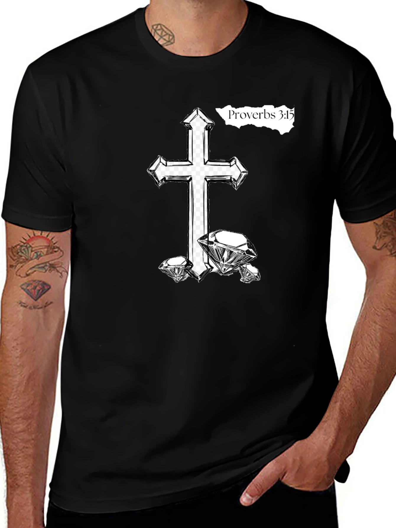 Variant 8 of Cross & Diamonds Black T-Shirt - Proverbs 3:15