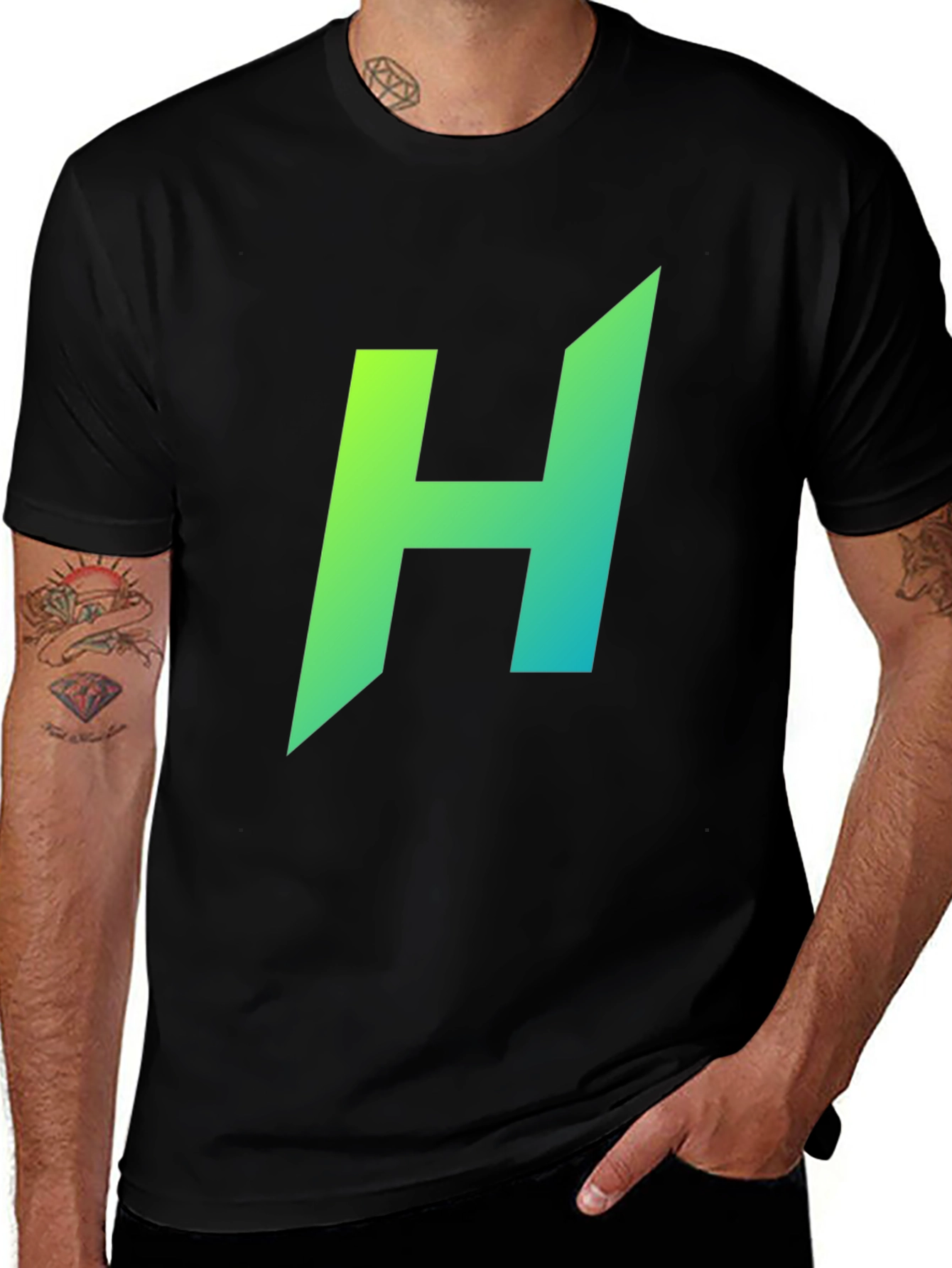 Variant 2 of Bold Gradient 'H' Graphic Black T-Shirt