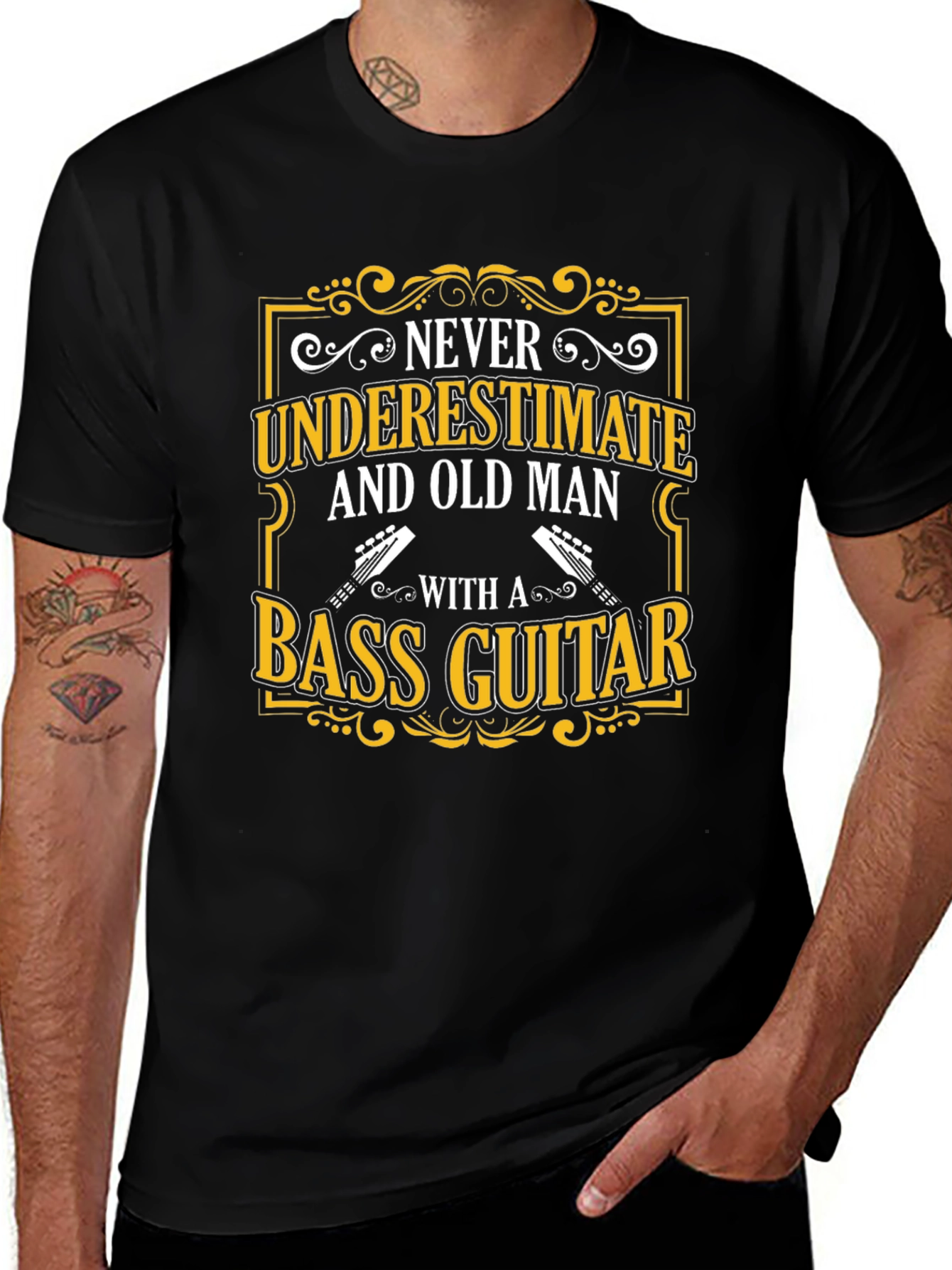 Variant 28 of Never Underestimate Old Man Bass Guitar T-Shirt