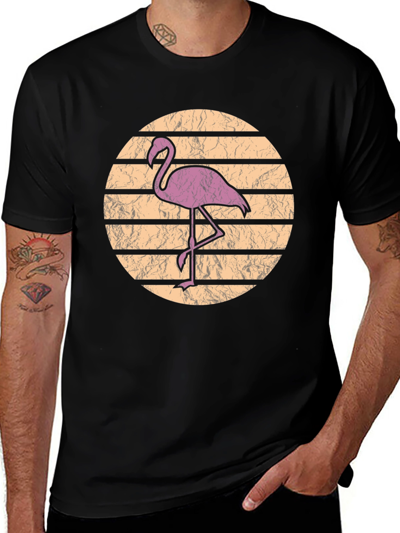 Black Retro Flamingo Graphic Tee main image