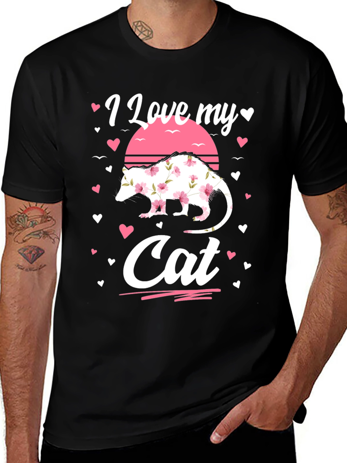 Black I Love My Cat Opossum Floral Shirt main image