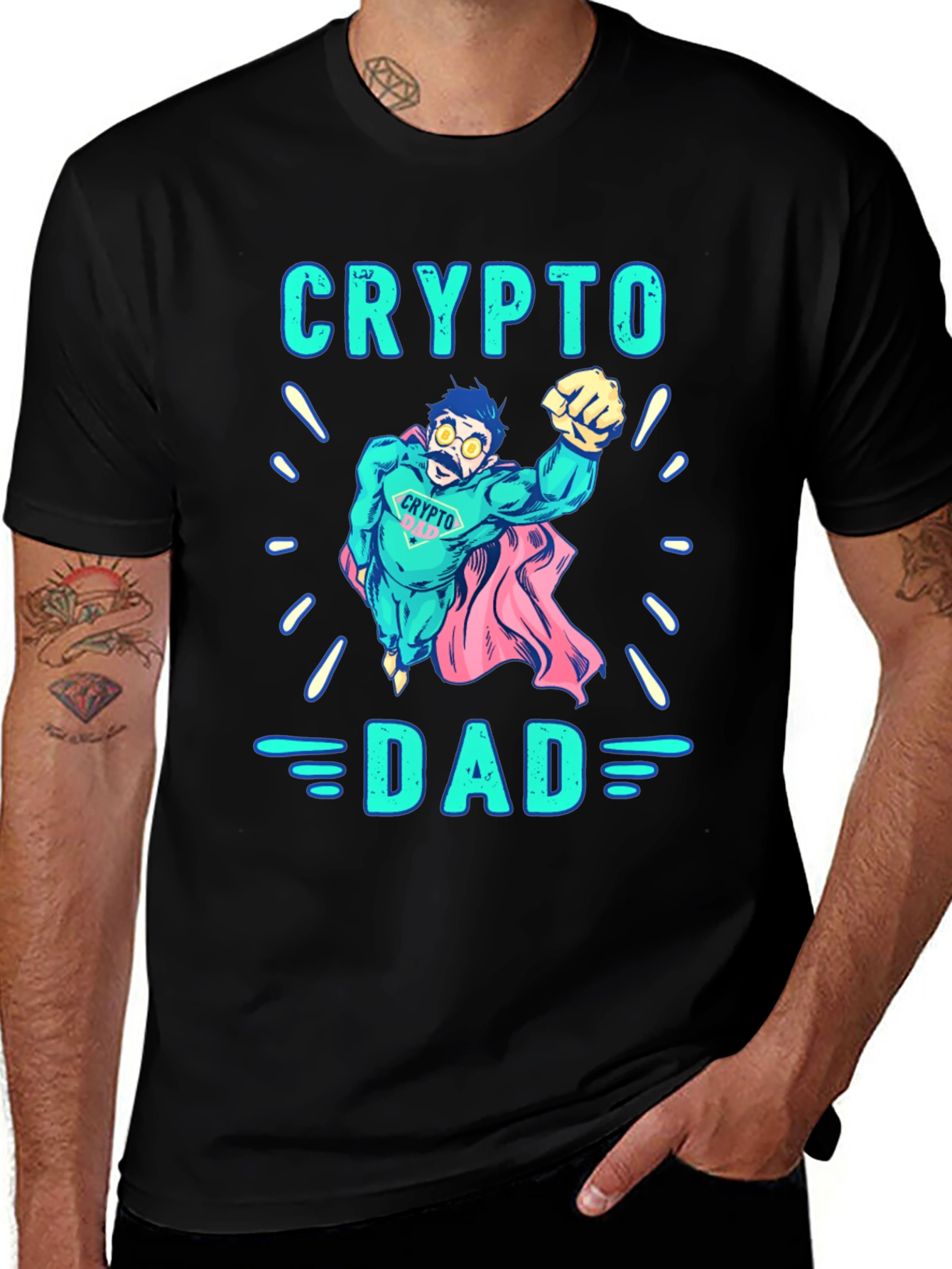 Variant 13 of Crypto Dad Superhero Black Graphic Tee