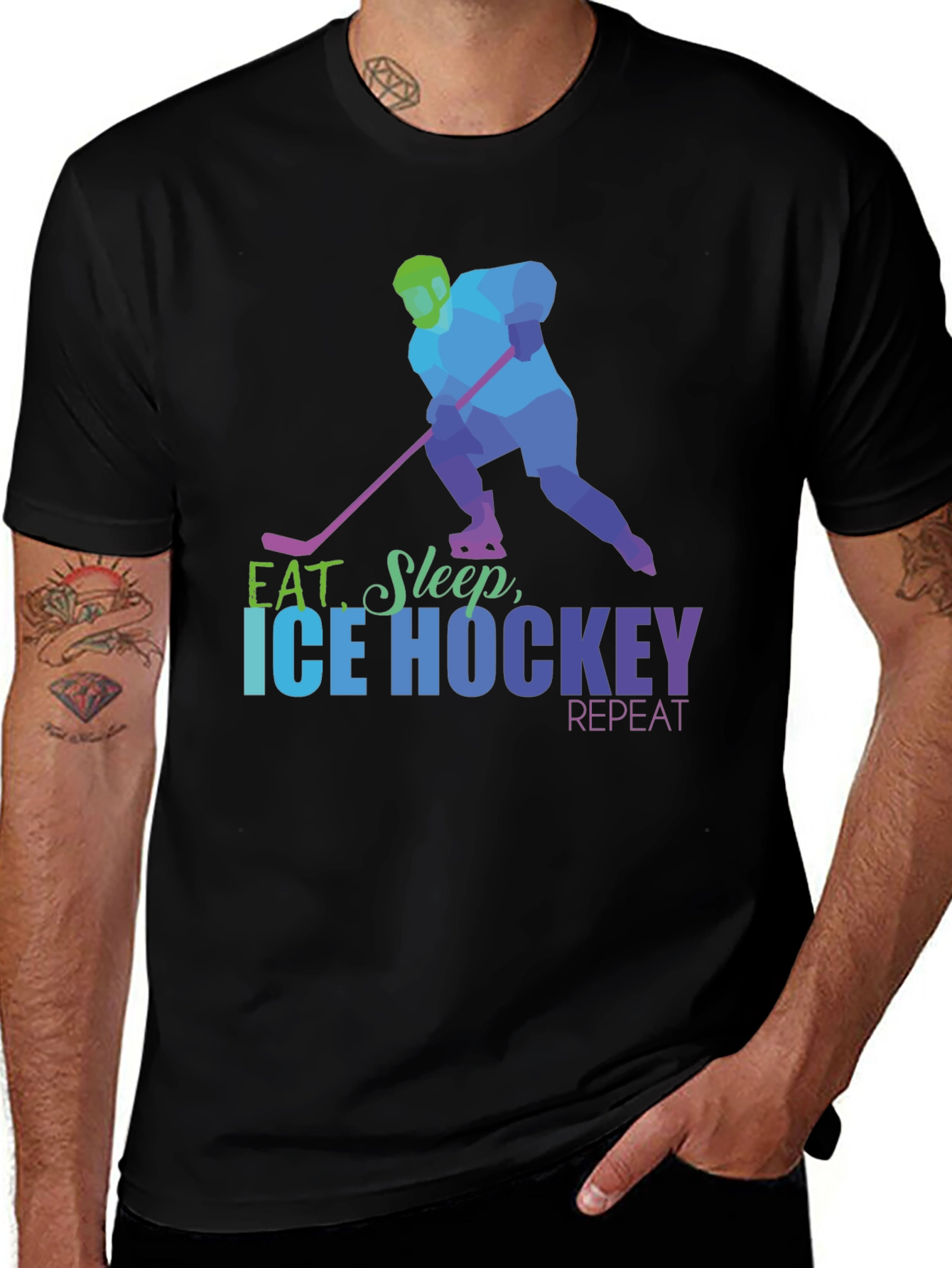 Variant 22 of Eat Sleep Ice Hockey Repeat - Men's Black T-Shirt