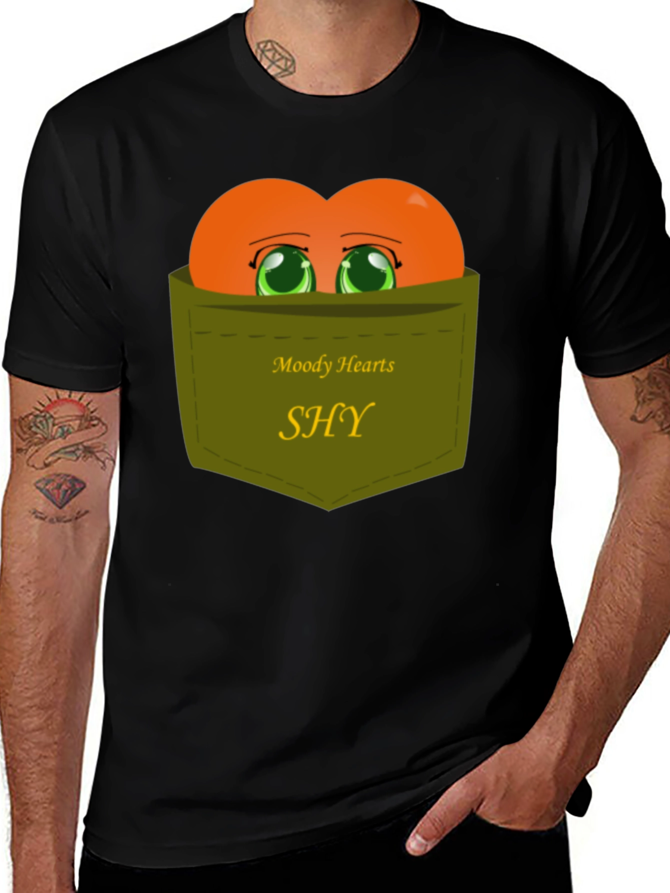 Variant 17 of Shy Hearts Graphic Tee - Cute Pocket Design