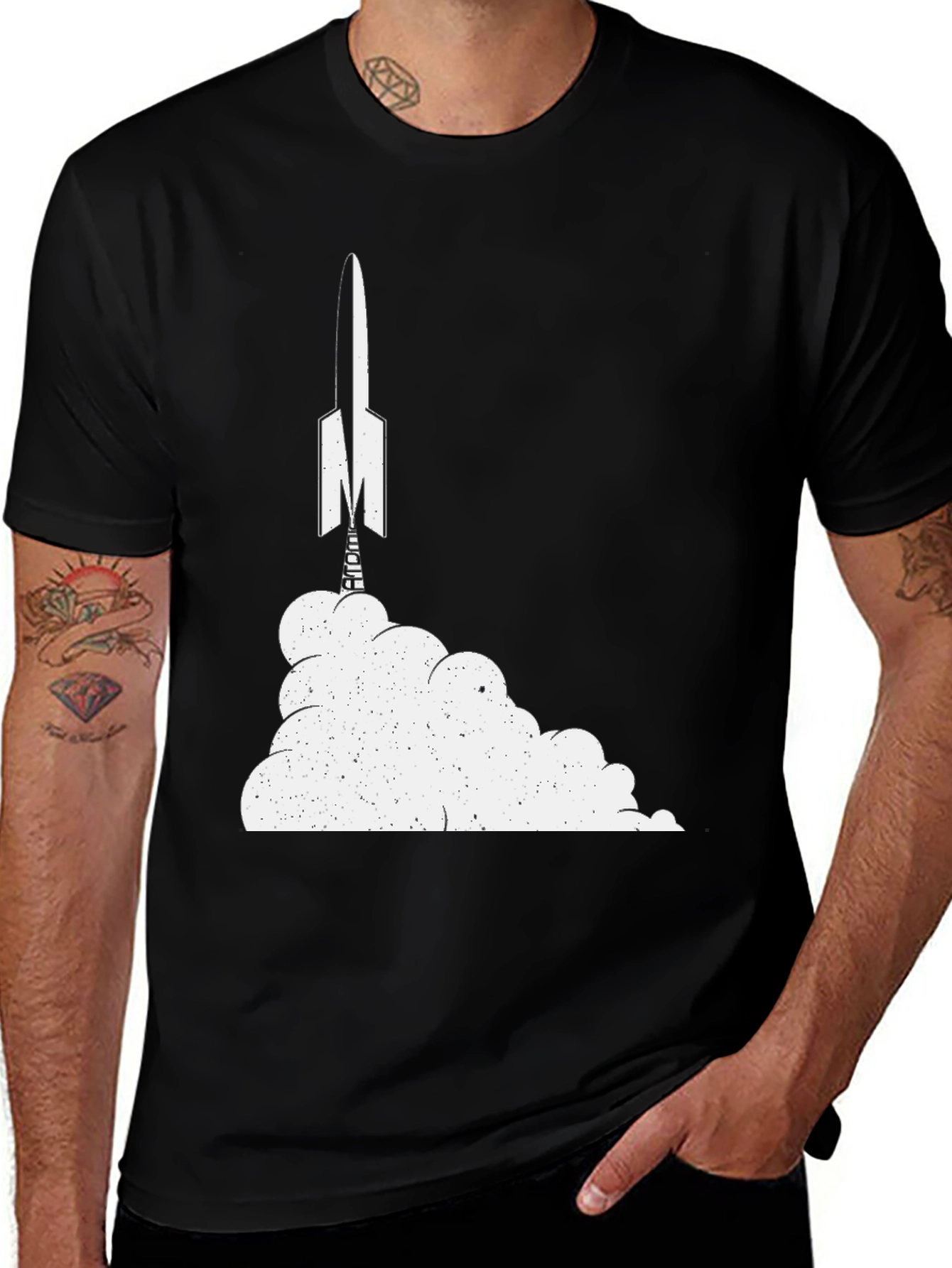 Variant 20 of Rocket Launch Graphic Tee - Black Cotton T-Shirt