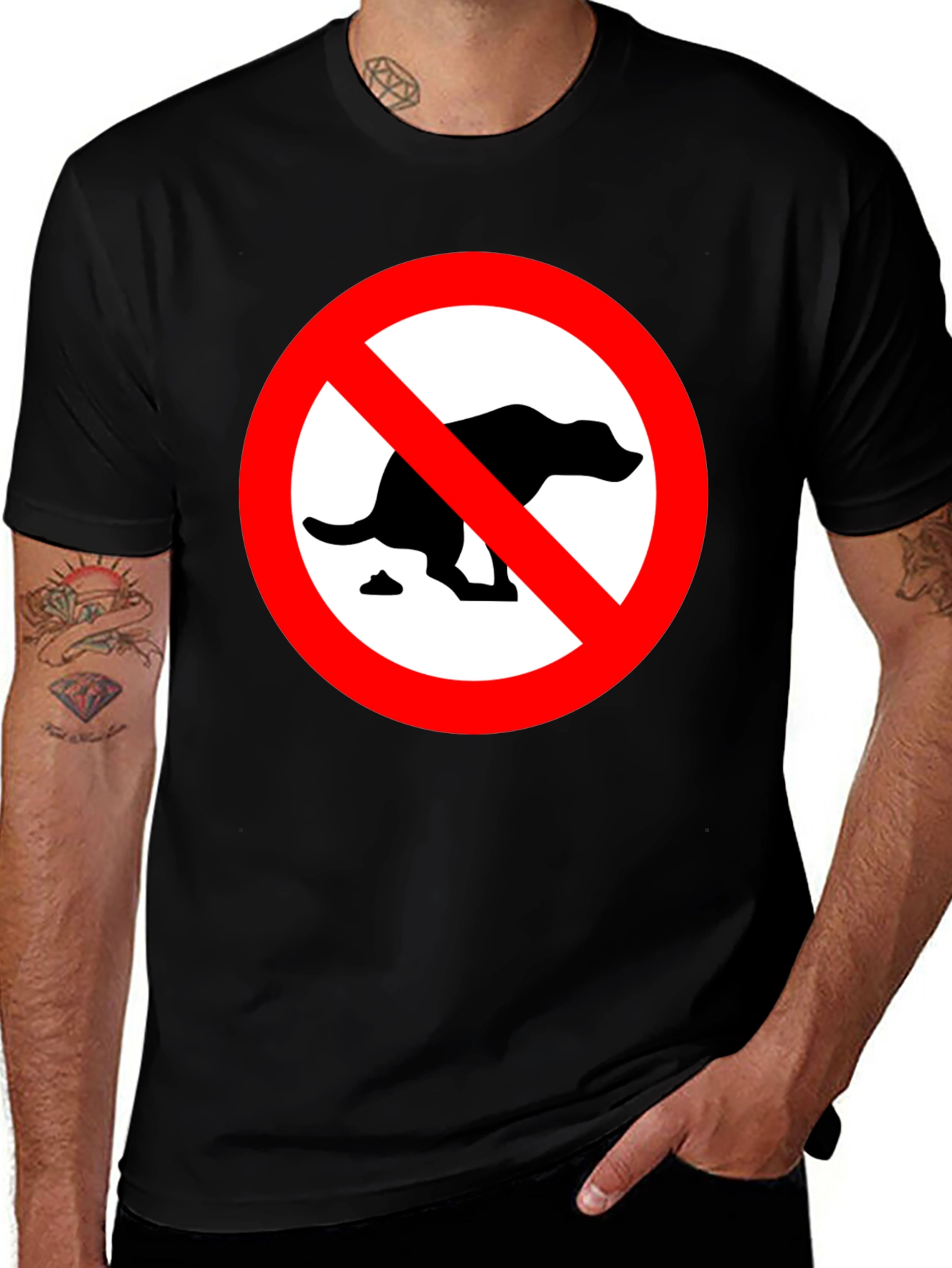 Variant 7 of Funny No Dog Pooping Black T-Shirt