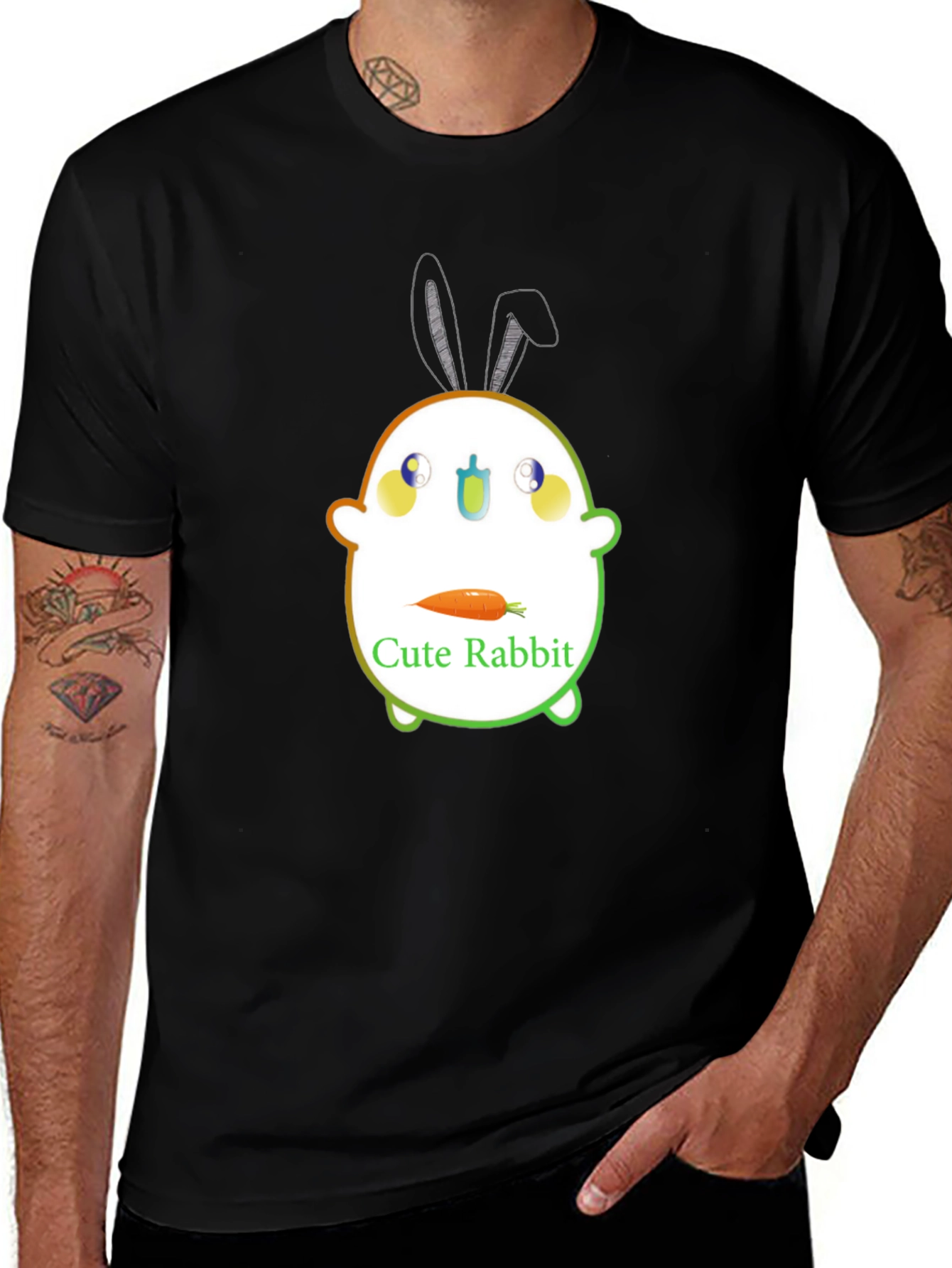 Variant 11 of Cute Rabbit Graphic Tee - Unisex Black T-Shirt