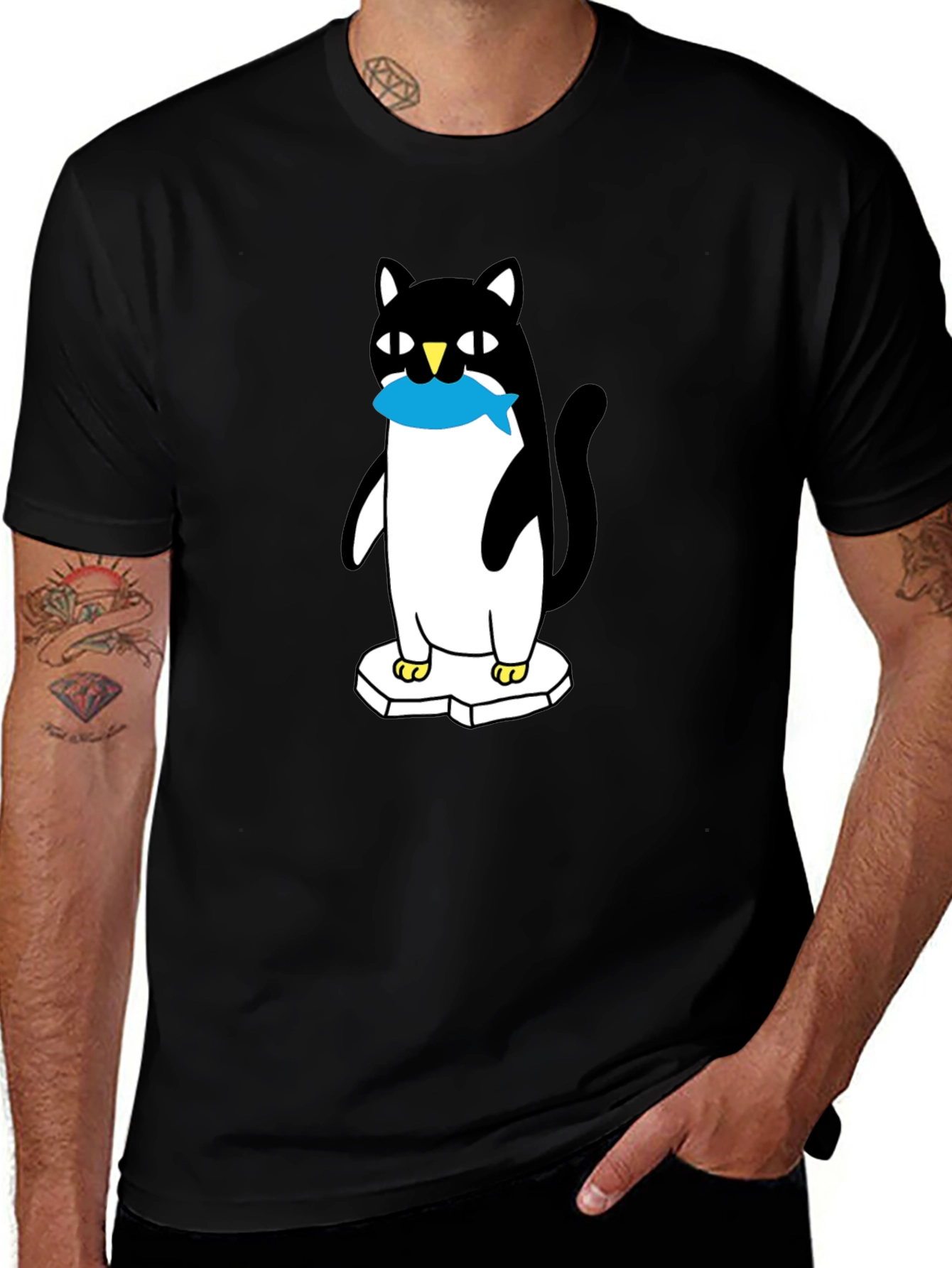 Variant 24 of Cat Penguin Fish Black T-Shirt