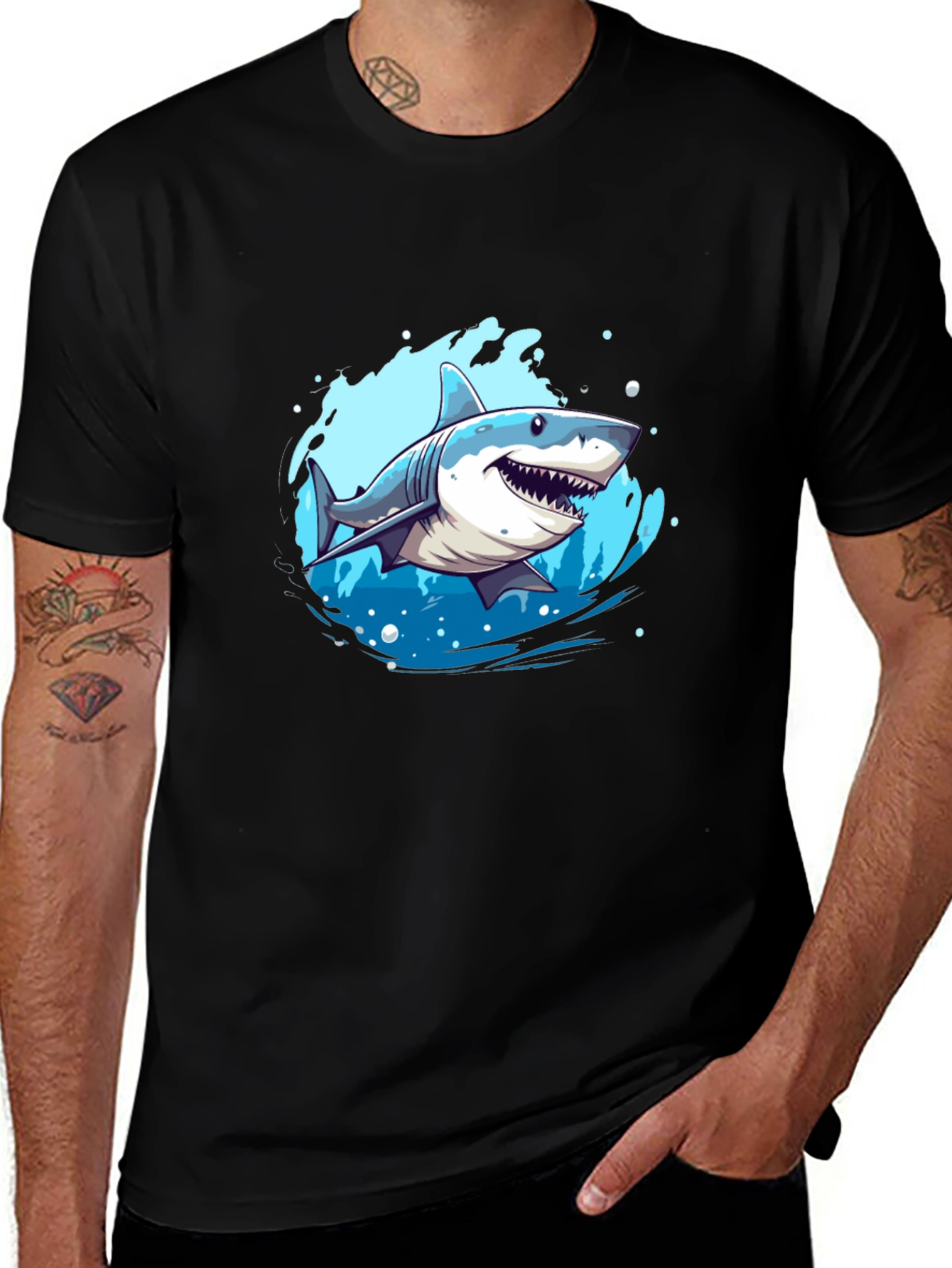 Variant 12 of Shark Graphic Print Black T-Shirt
