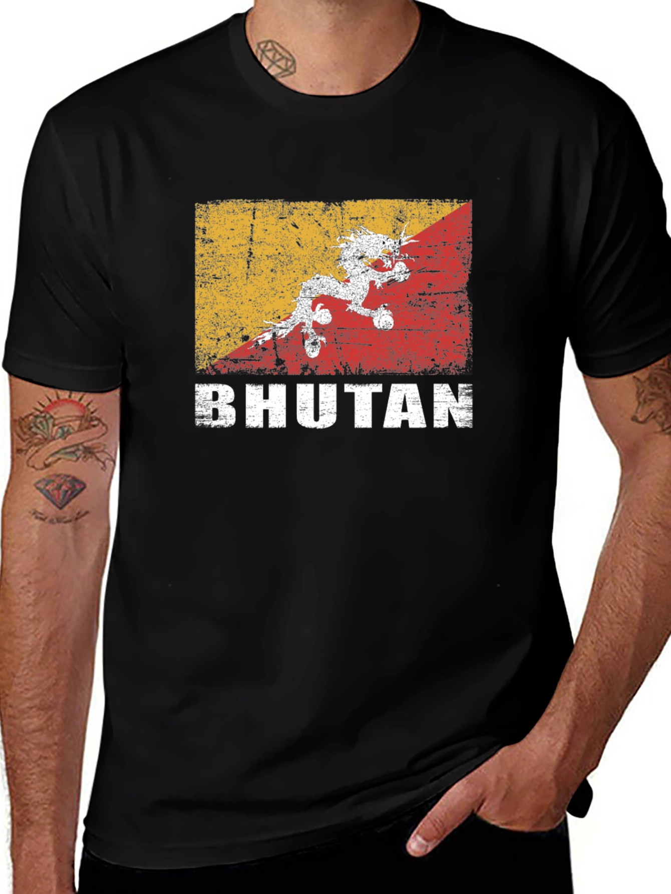 Bhutan Flag Graphic Tee - Distressed Design