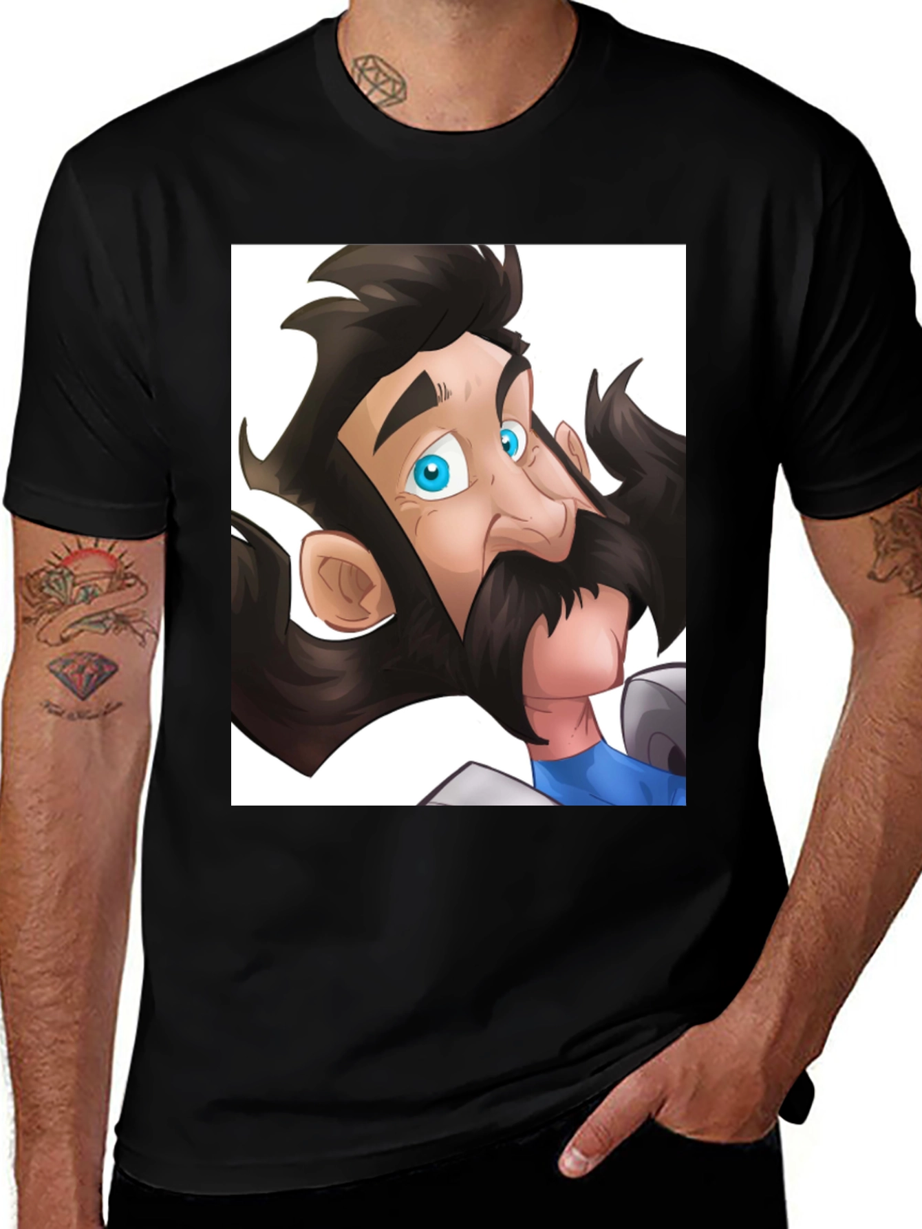 Variant 14 of Cartoon Knight Graphic Tee - Black Cotton Blend T-Shirt