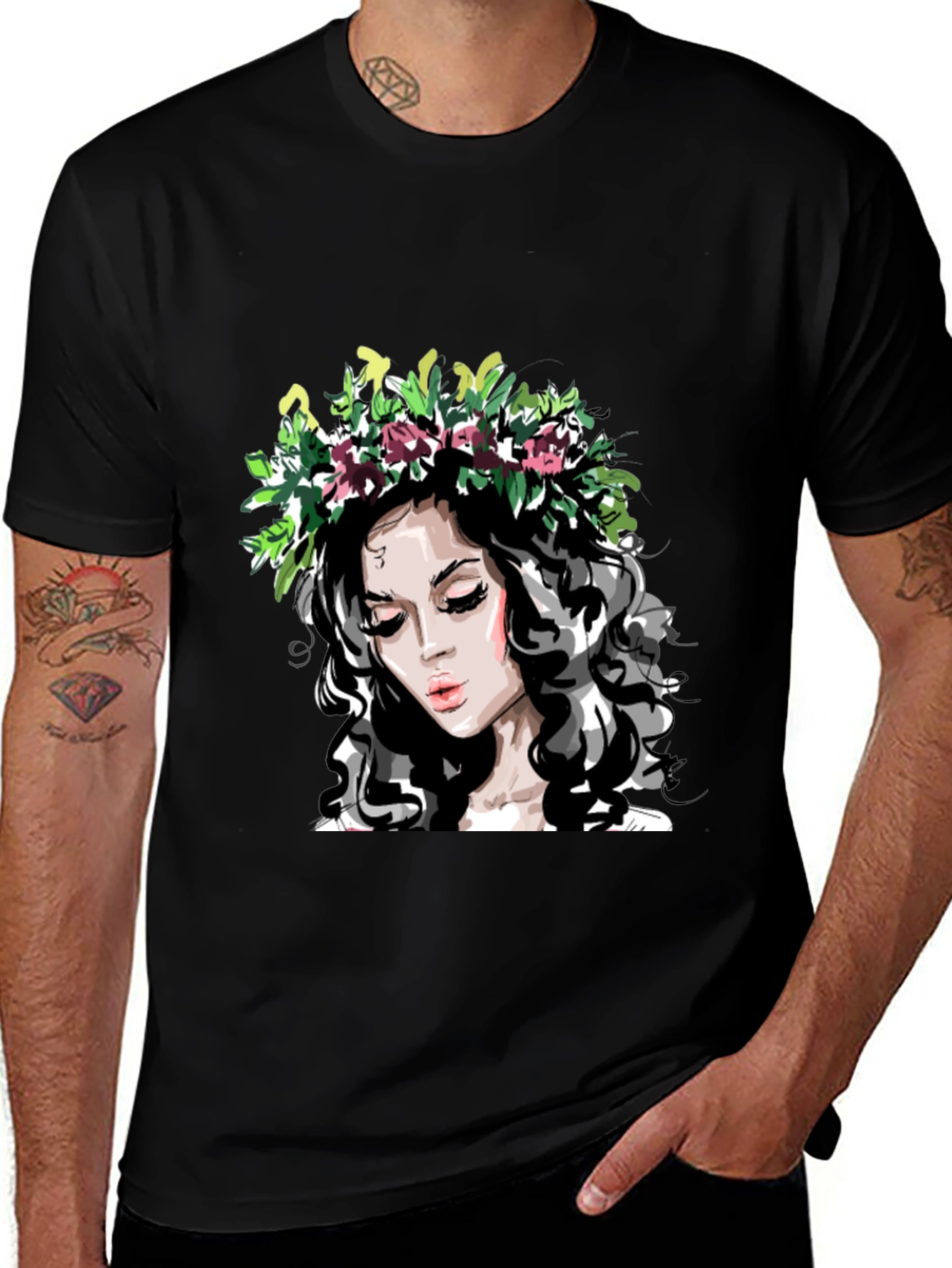 Variant 22 of Floral Woman Graphic Black T-Shirt