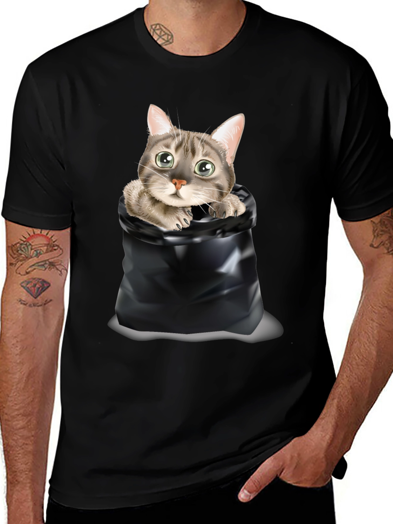 Variant 24 of Cat in a Bag Men's Black T-Shirt