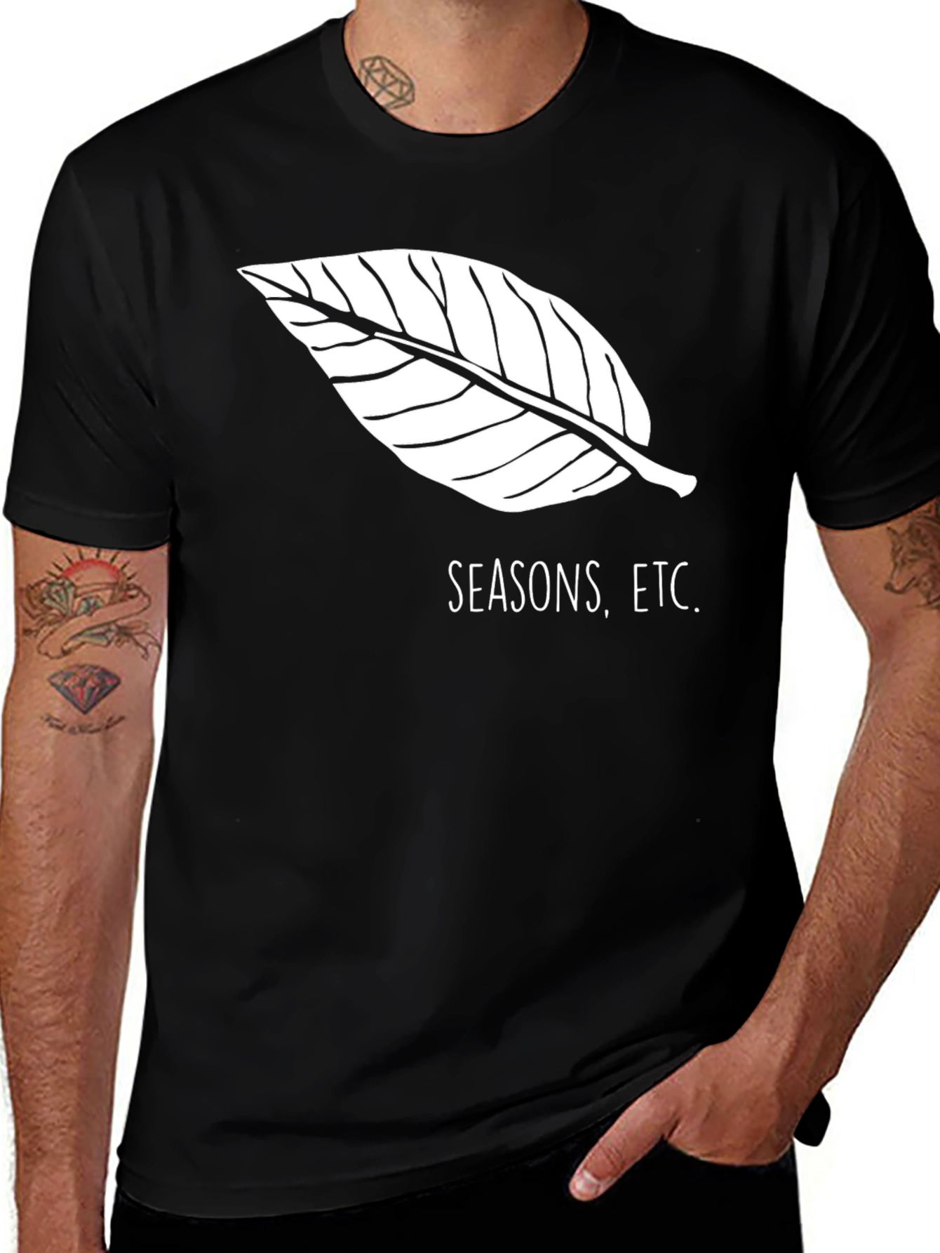 Variant 30 of Seasons Etc. Black T-Shirt with Leaf Design