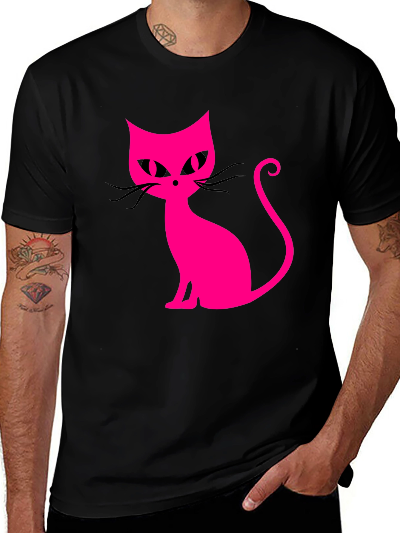 Variant 15 of Cool Cat Tee - Pink Graphic on Black