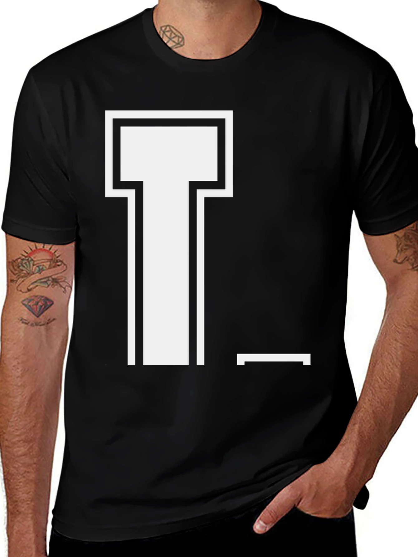 Minimalist 'T' Graphic Tee - Black Cotton T-Shirt
