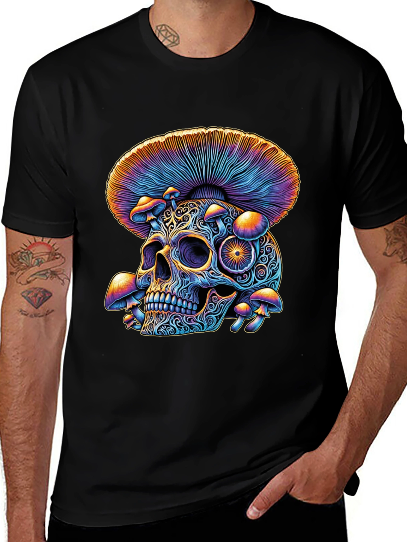 Variant 4 of Psychedelic Skull & Mushroom Graphic T-Shirt