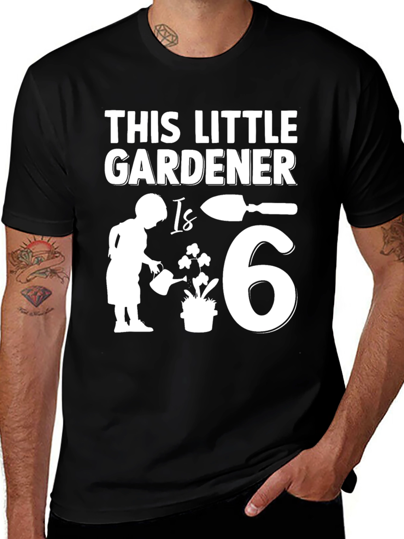 Black Little Gardener Birthday T-Shirt - 6th Birthday Gardening Gift main image