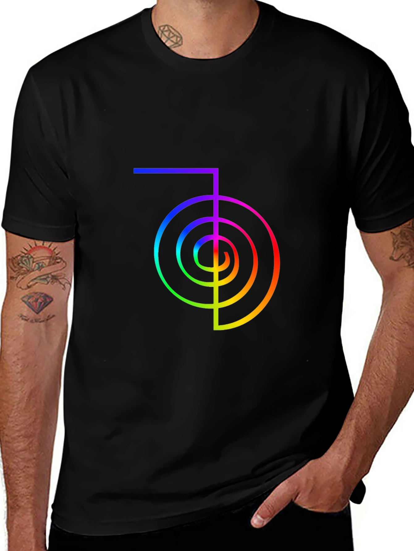 Rainbow Reiki Symbol Graphic Tee - Black Unisex Shirt