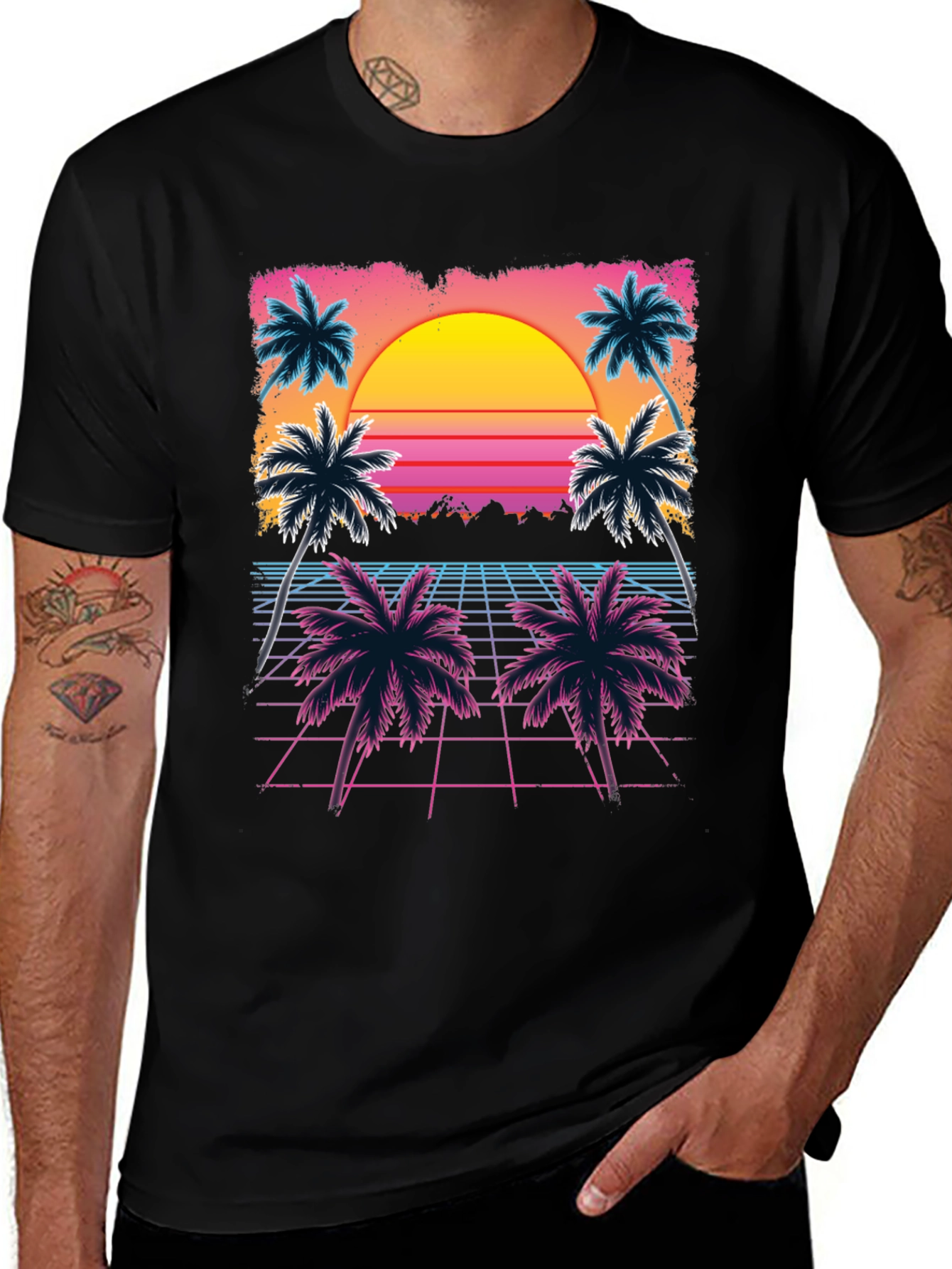Variant 18 of Retro Sunset Palm Tree Graphic Tee