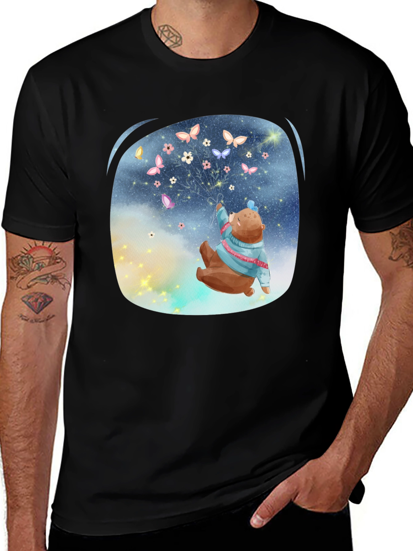 Variant 26 of Bear Butterfly Graphic Black T-Shirt