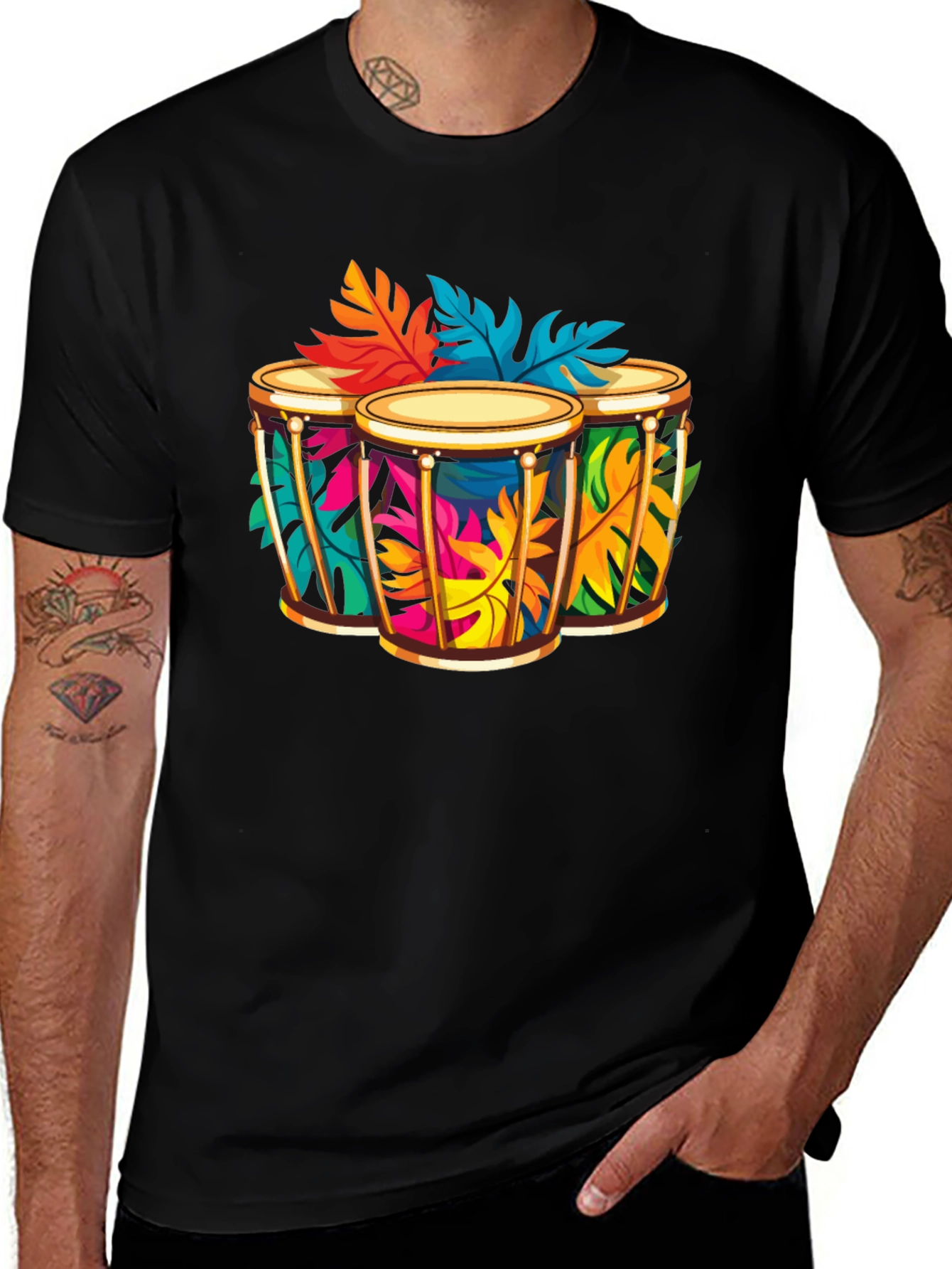 Vibrant Conga Drum Graphic Tee - Island Vibes