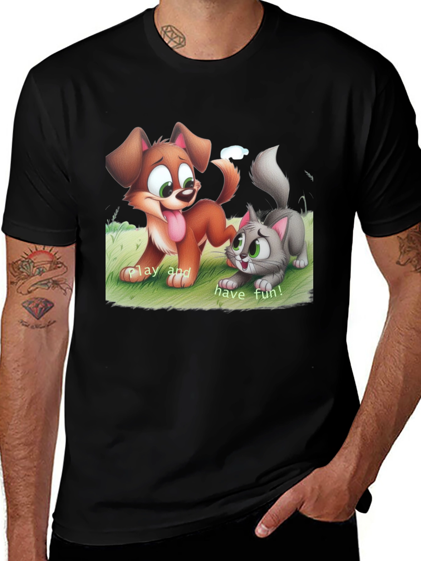 Variant 10 of Playful Pup & Kitten T-Shirt: Cartoon Fun!