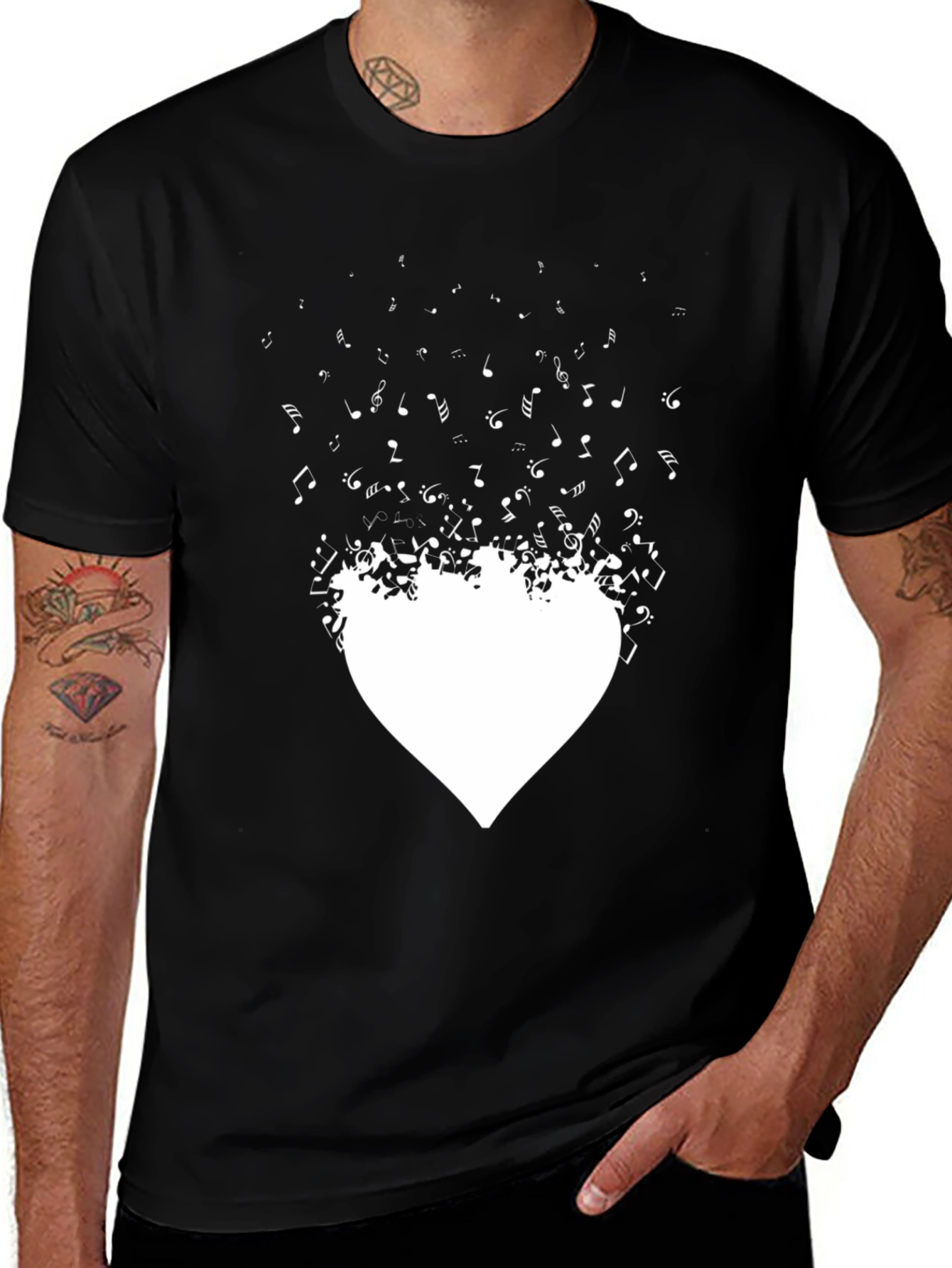 Variant 8 of Musical Heartbeat Graphic Tee - Stylish Black Cotton T-Shirt