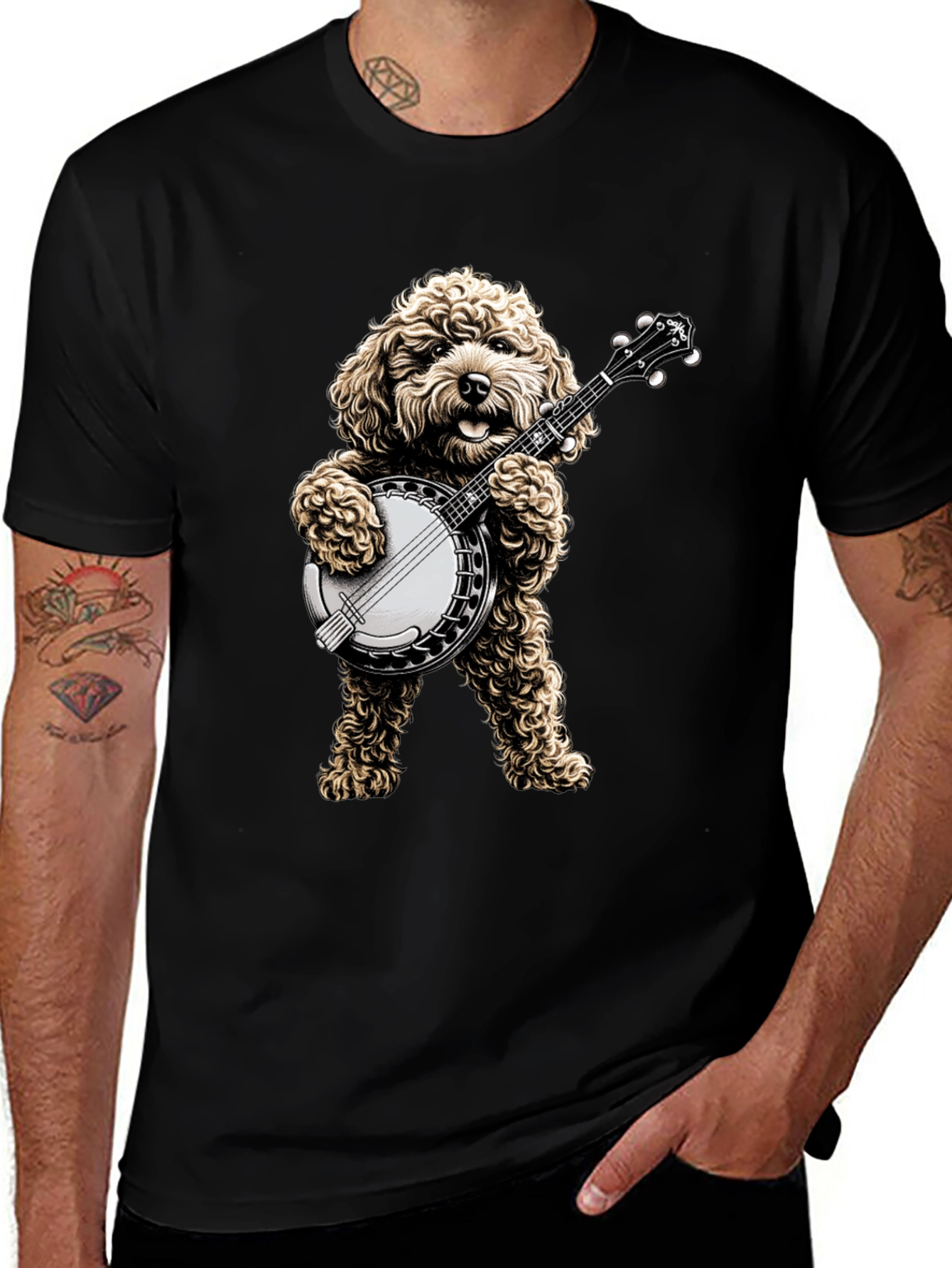 Dog Playing Banjo T-Shirt - Musical Canine Tee