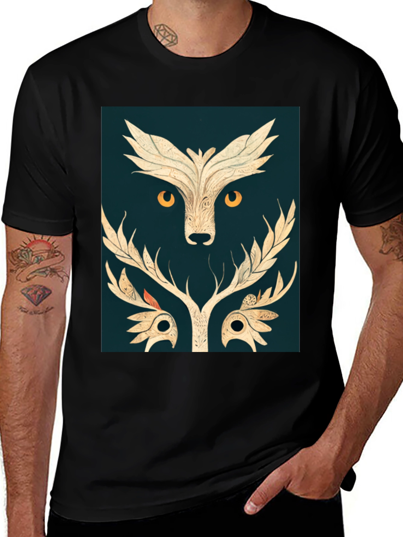 Variant 16 of Abstract Owl Graphic Tee - Black