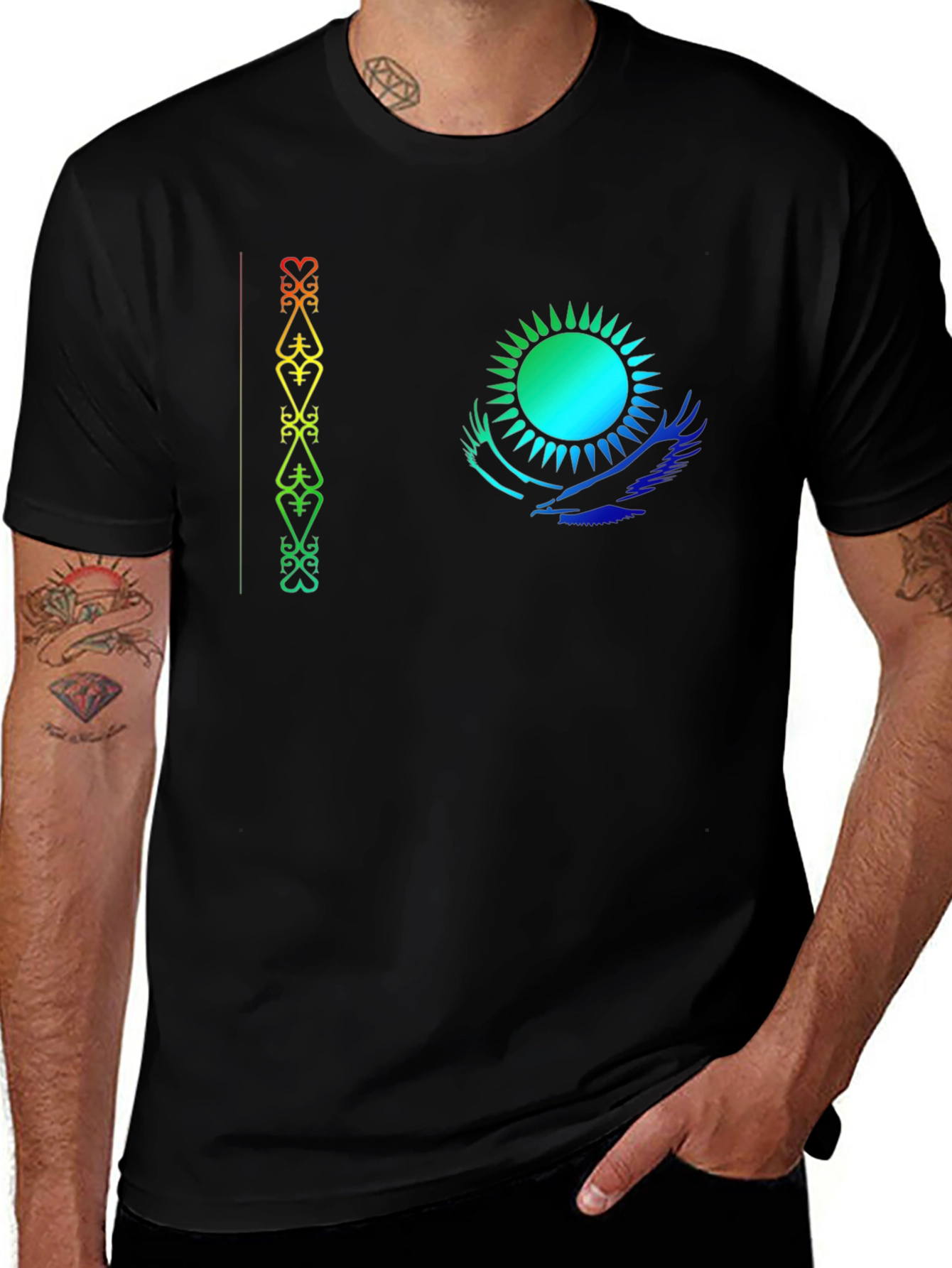 Variant 29 of Kazakhstan Flag Inspired Black T-Shirt