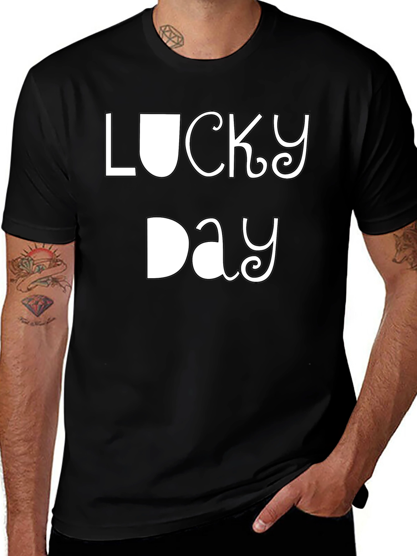 Variant 5 of Lucky Day Graphic T-Shirt - Black Cotton Tee