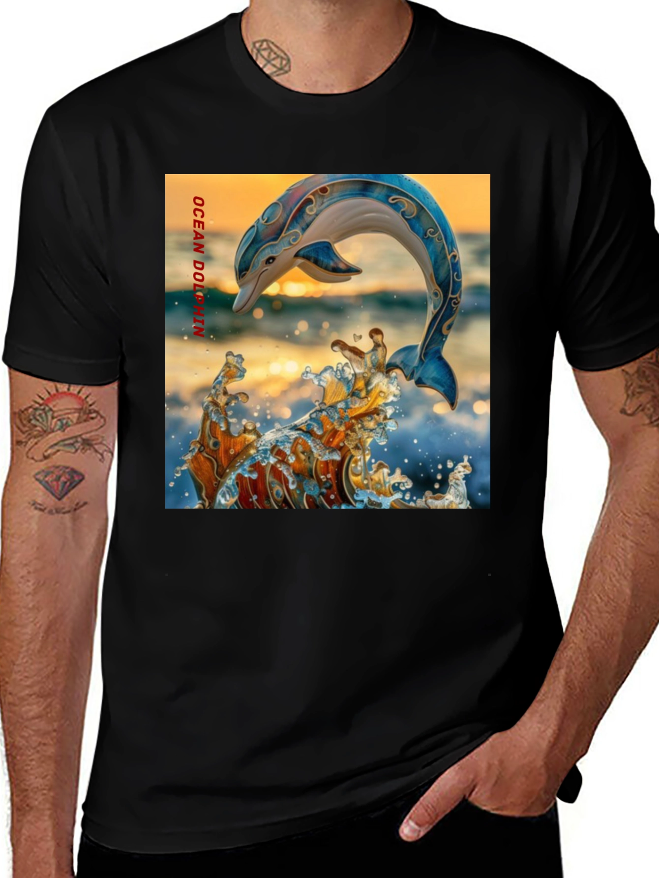 Variant 13 of Ocean Dolphin Graphic T-Shirt - Black
