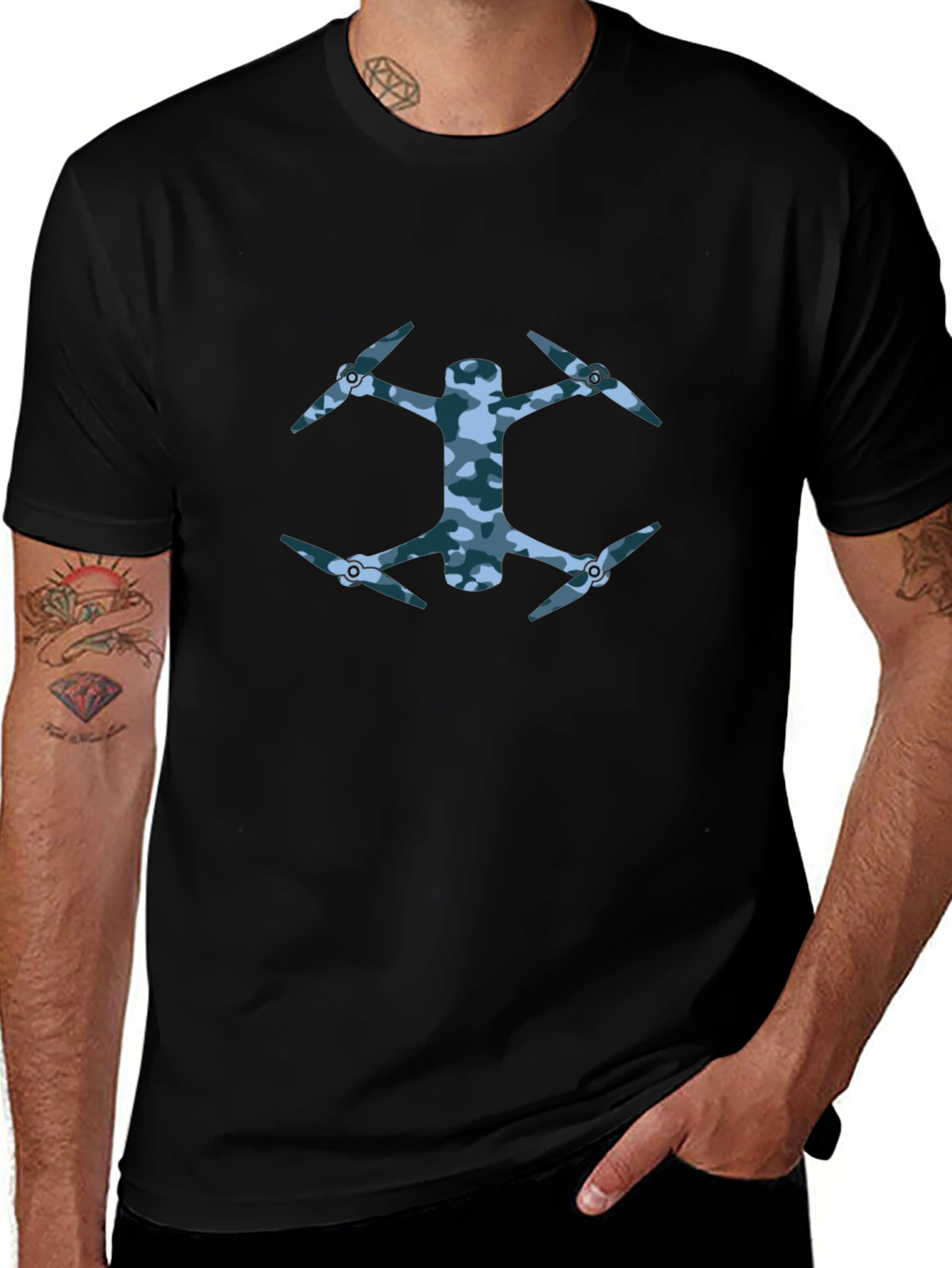 Camo Drone Graphic Black T-Shirt