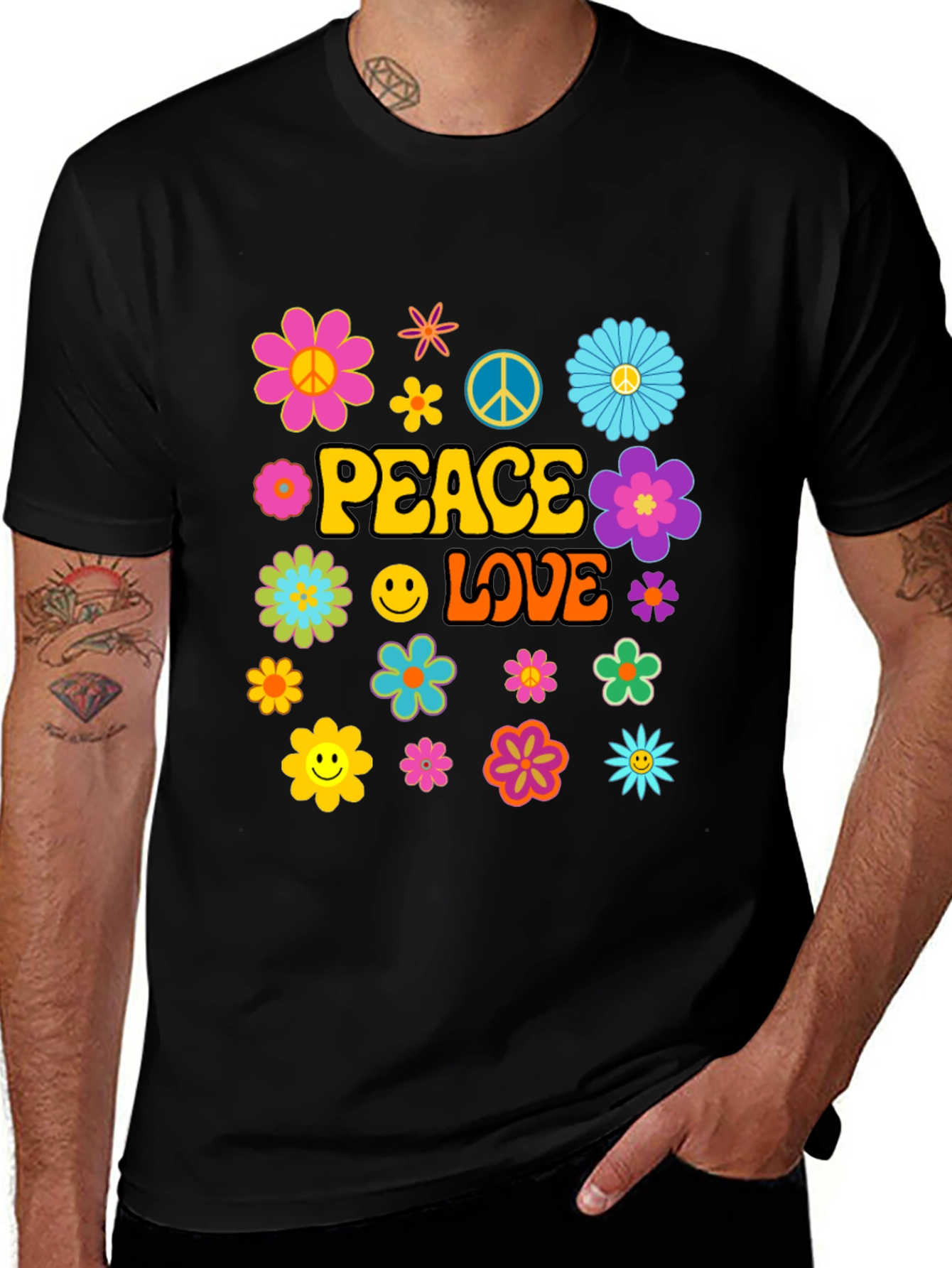 Variant 23 of Peace and Love Graphic Tee - Retro Hippie Style
