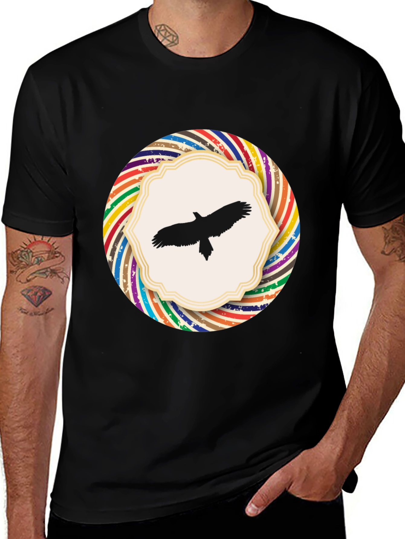 Variant 15 of Rainbow Bird Graphic Black T-Shirt