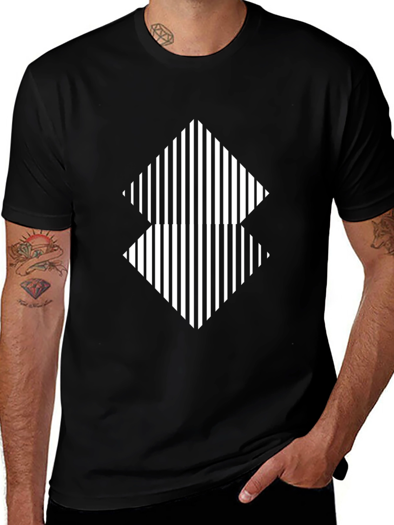 Variant 21 of Stripped Diamond Graphic Tee - Black Casual Shirt