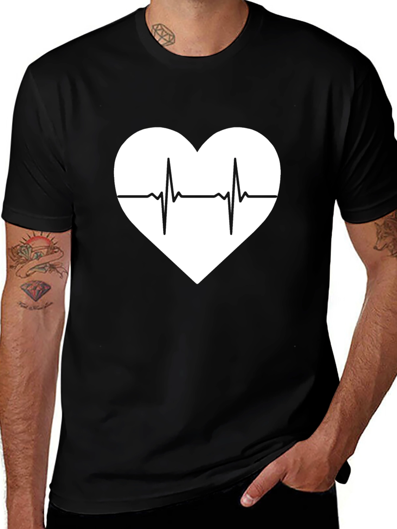Black Heartbeat Heart T-Shirt main image