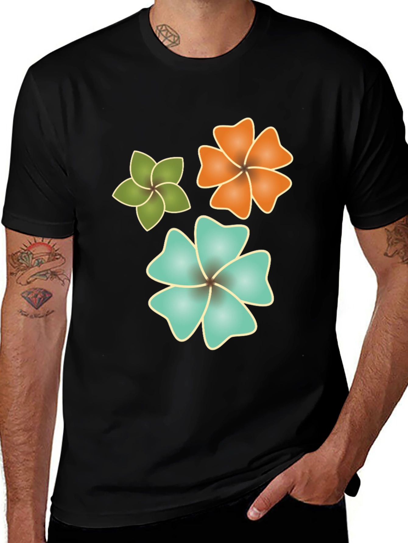 Variant 17 of Tropical Flower Print Black T-Shirt