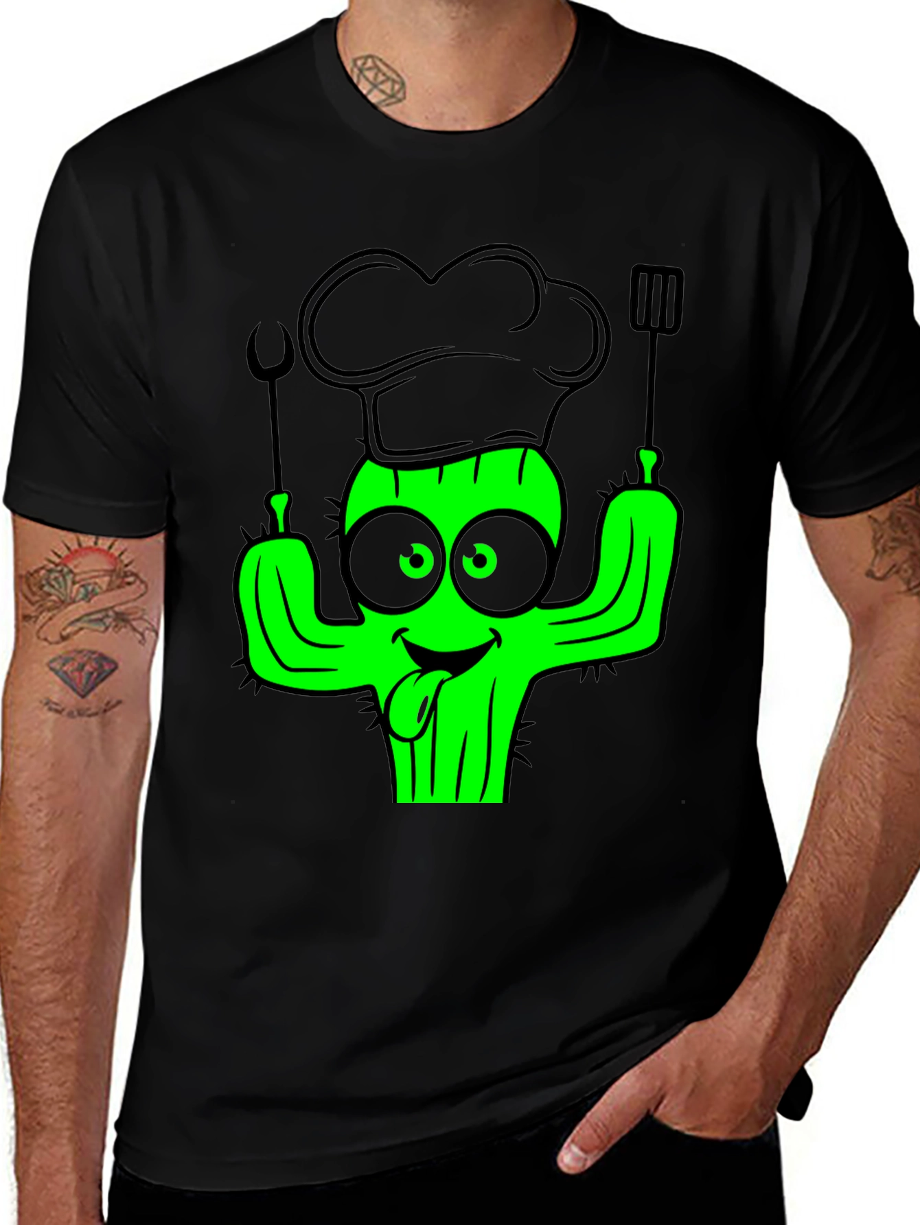 Variant 25 of Chef Cactus Black T-Shirt - Funny Cook Graphic Tee