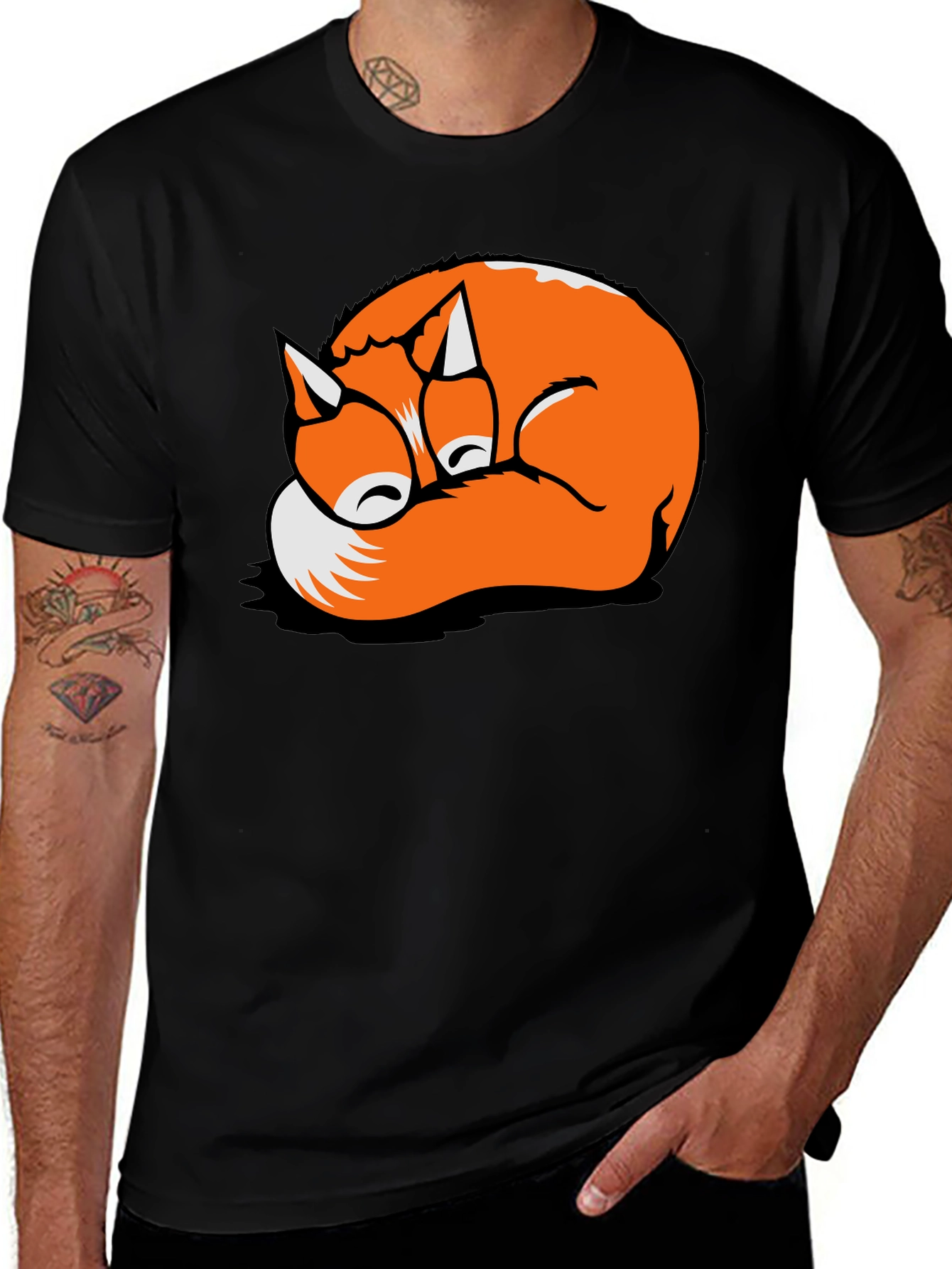 Variant 26 of Cute Sleeping Fox Graphic T-Shirt - Black