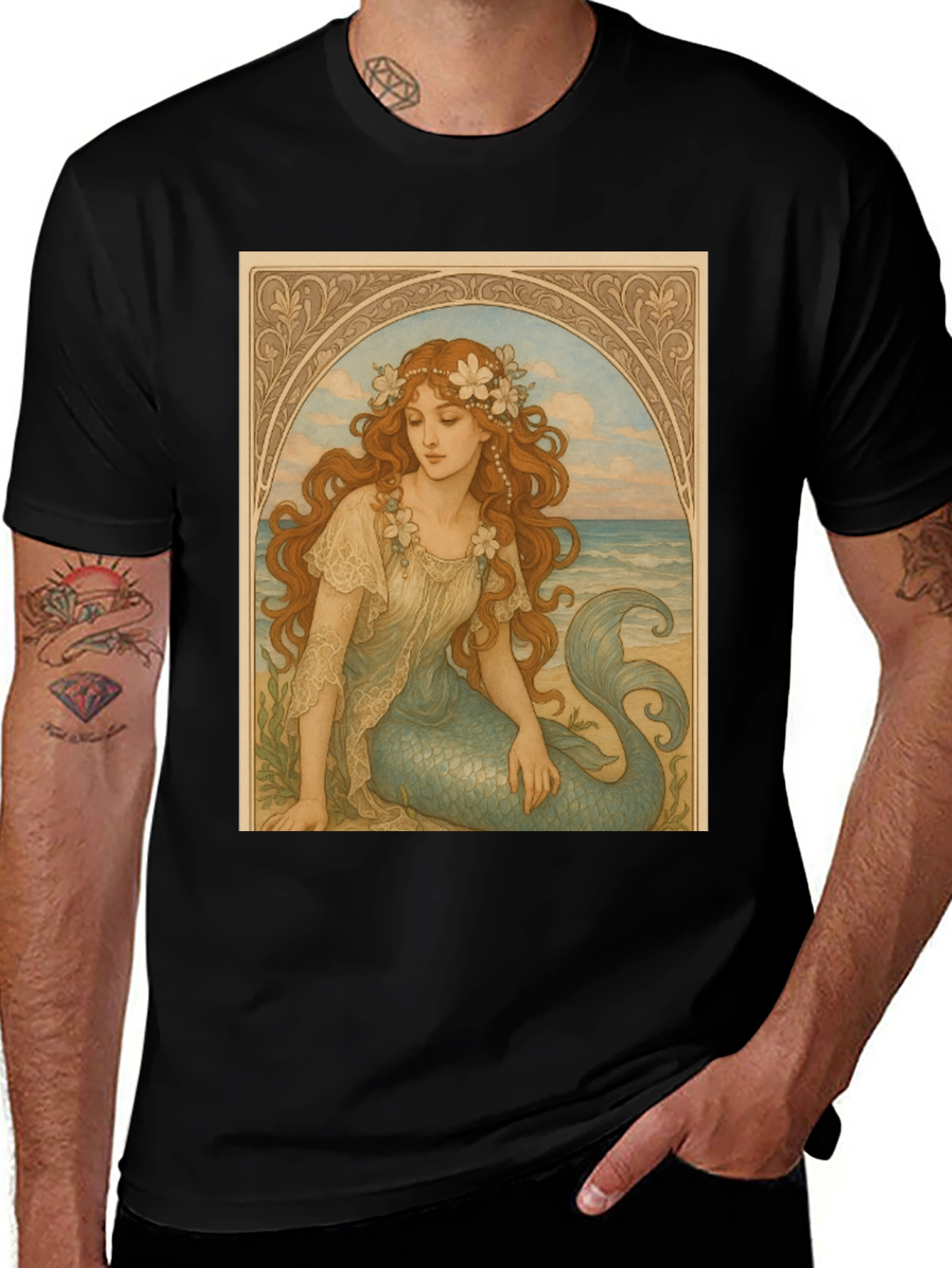 Variant 7 of Mermaid Art Nouveau Graphic T-Shirt