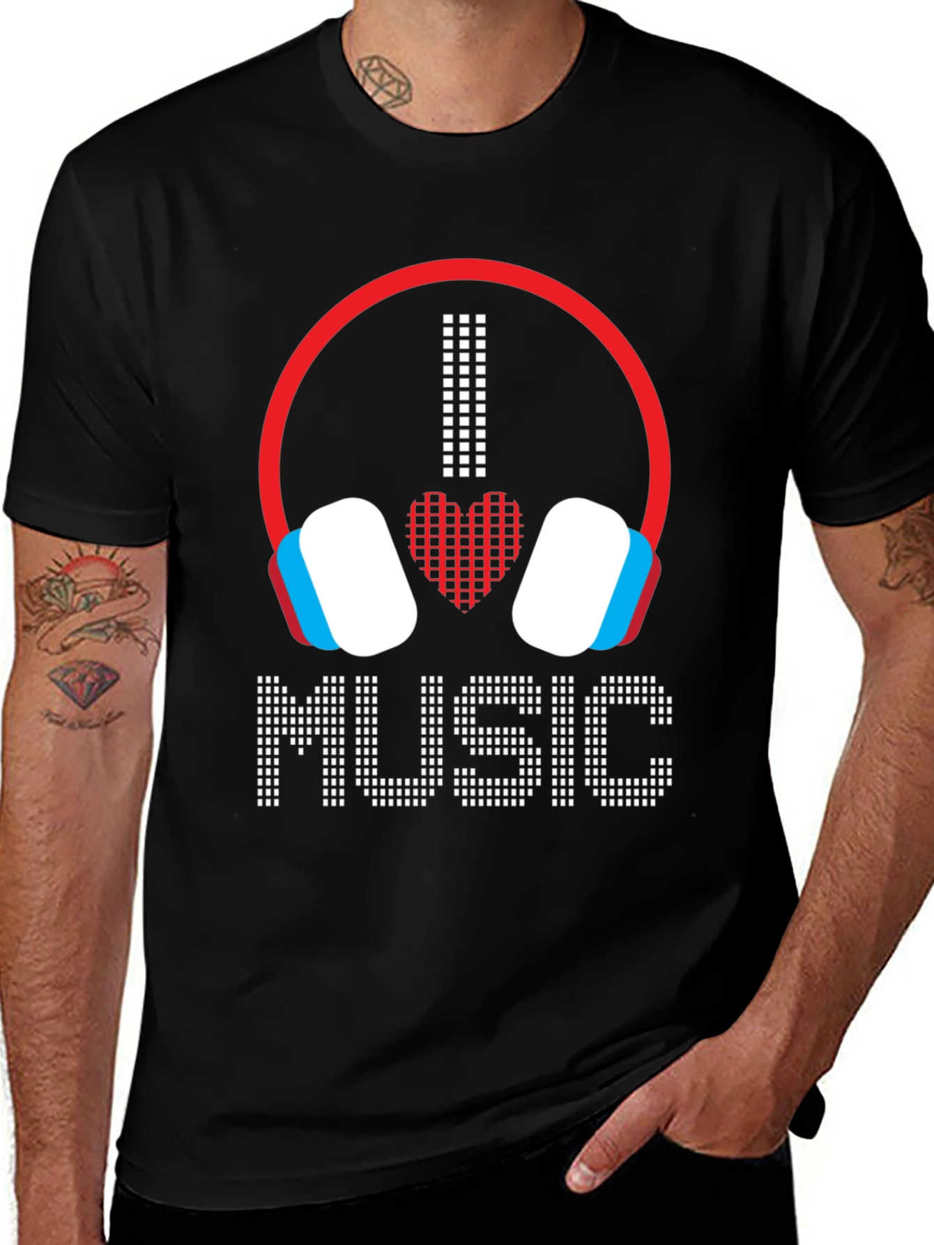 Variant 4 of I Love Music Graphic Tee - Headphones Heart Design