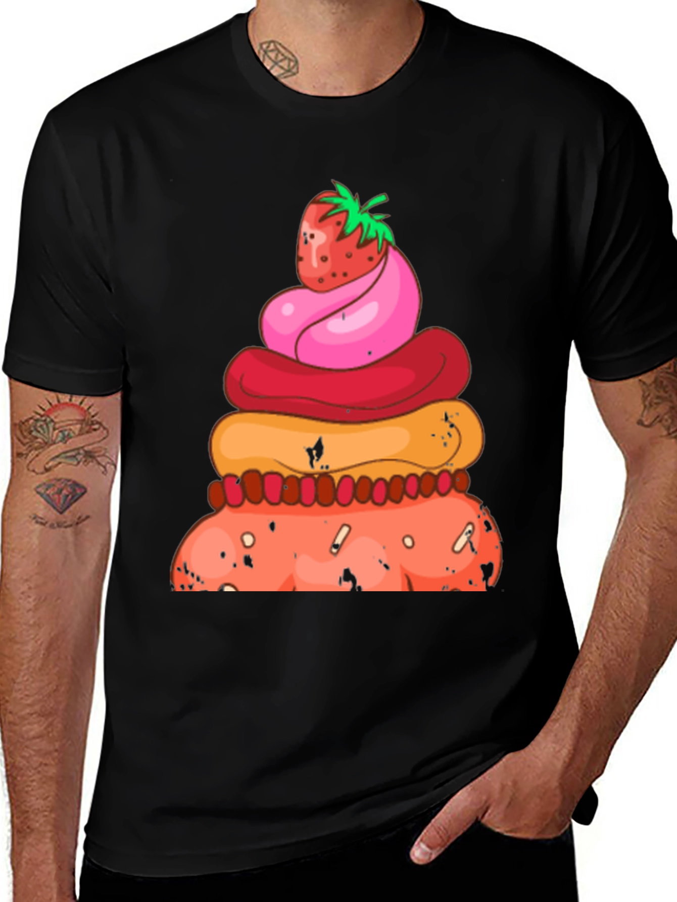 Variant 25 of Strawberry Dessert Stack Graphic Tee