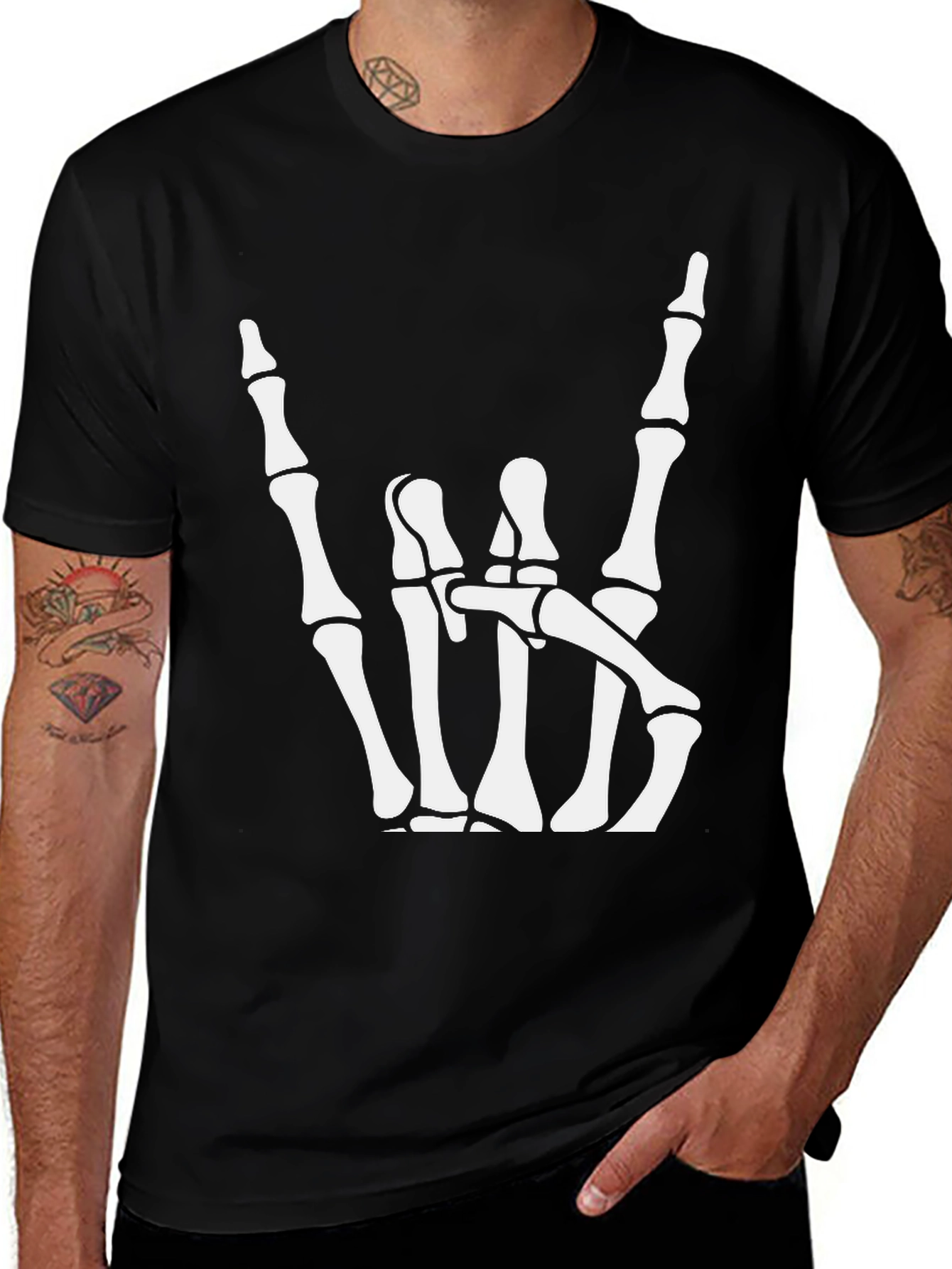 Black Rock On Skeleton Hand Graphic T-Shirt main image