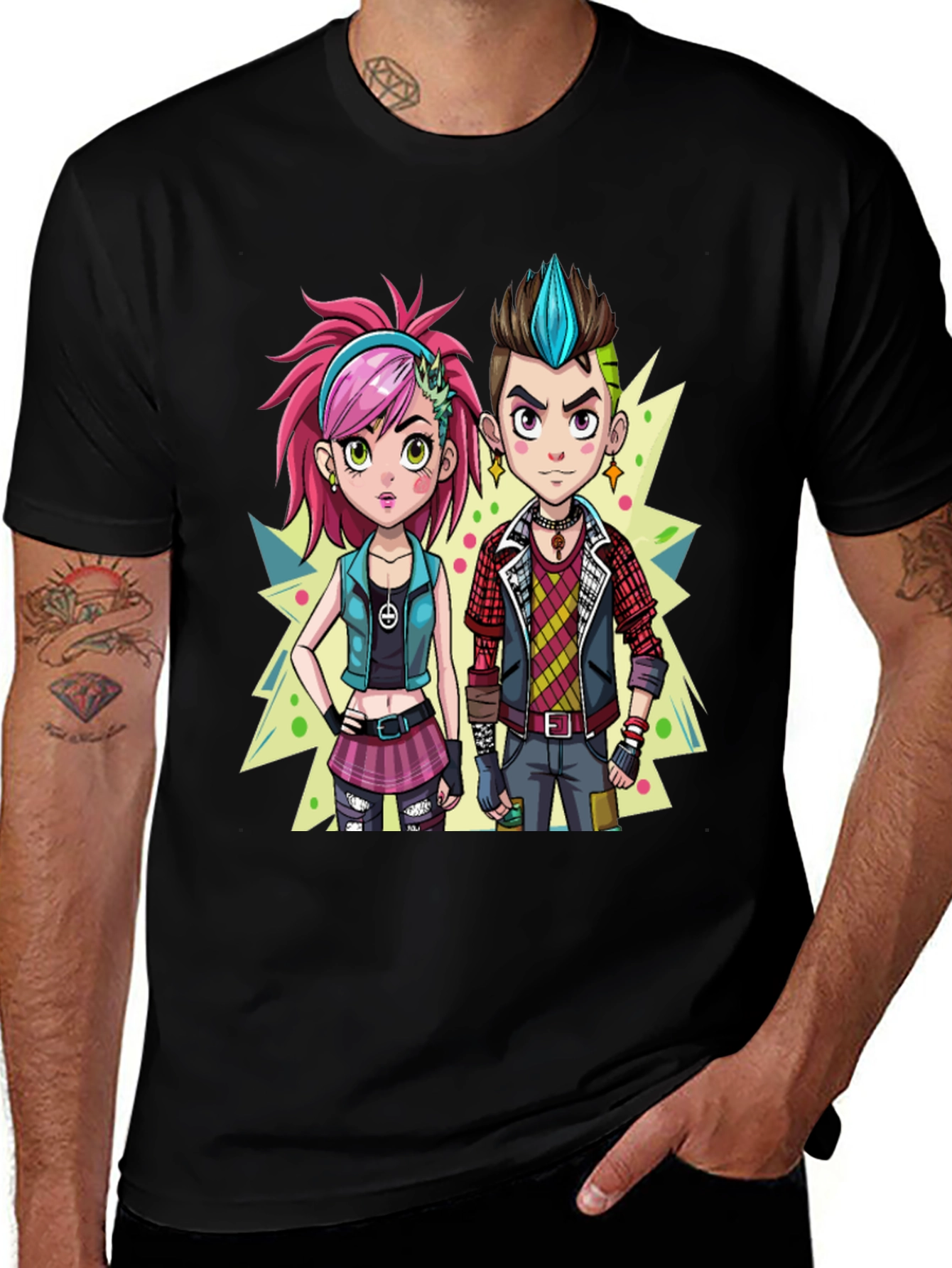 Cartoon Couple Black Graphic Tee