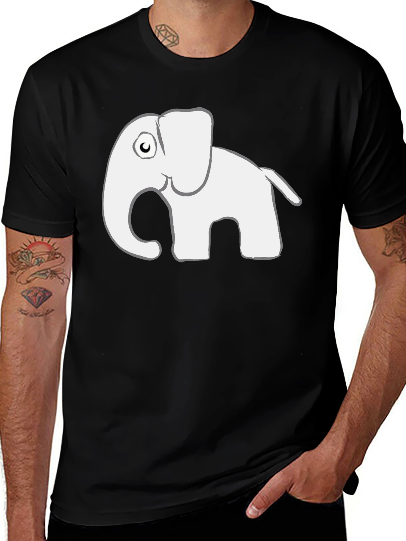 Variant 7 of Cute Elephant Graphic Tee - Black Cotton Shirt
