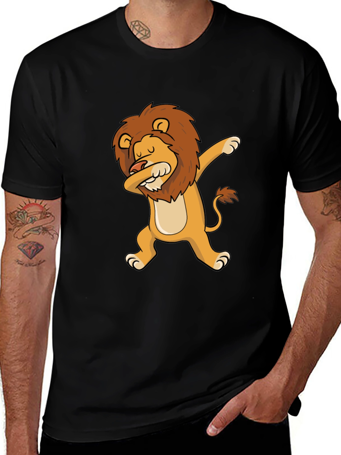Variant 10 of Dabbing Lion Graphic T-Shirt - Black Casual Tee