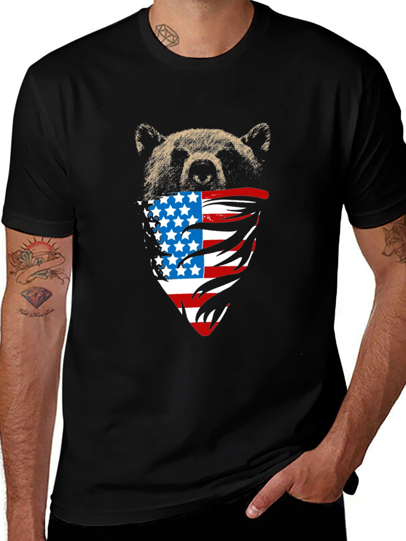 Variant 14 of Bear USA Flag Bandana Black T-Shirt