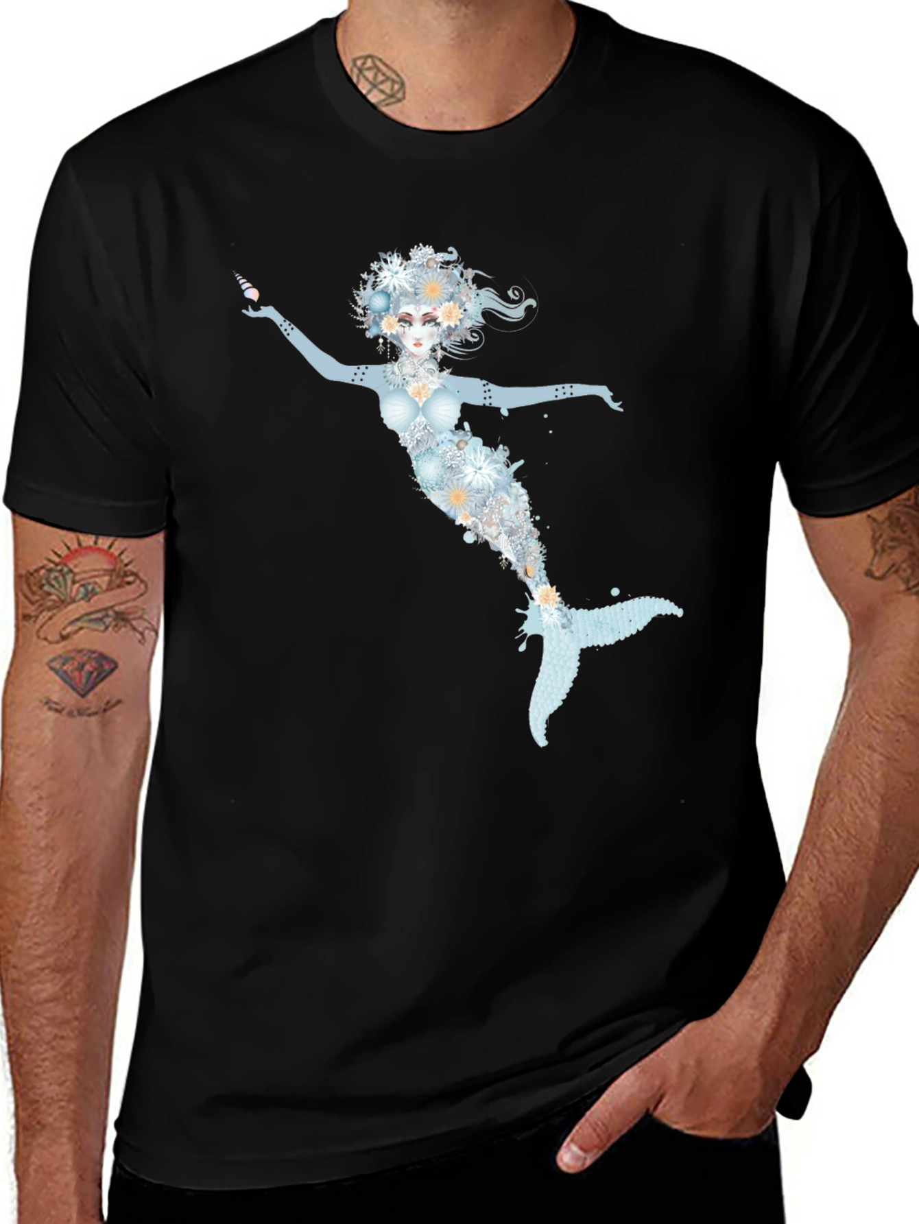 Variant 25 of Floral Mermaid Graphic Tee - Black